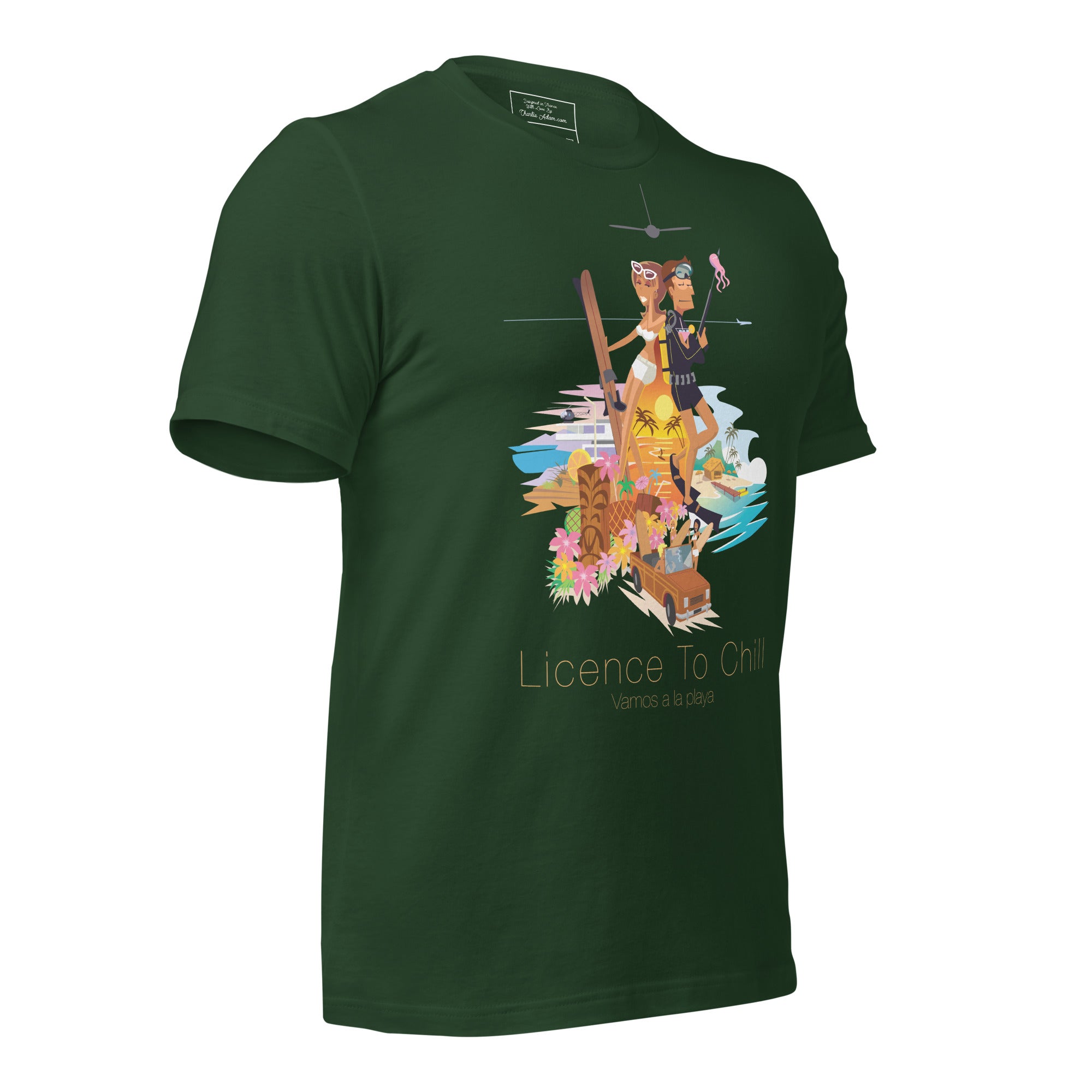 Unisex cotton t-shirt License to Chill Vamos a la Playa on Green
