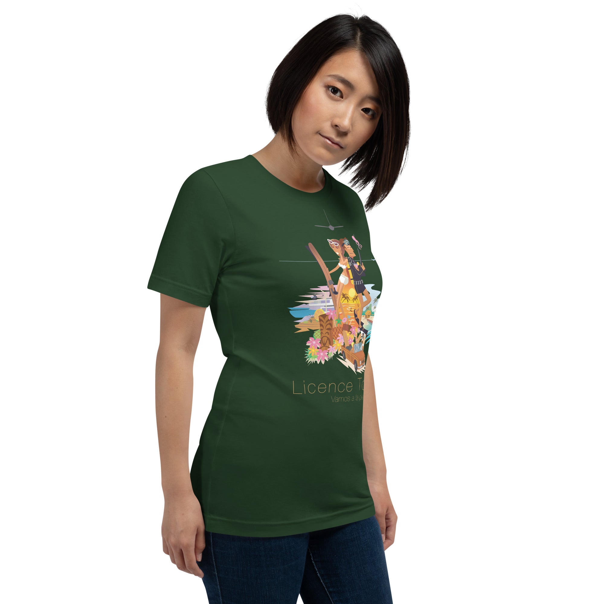 Unisex cotton t-shirt License to Chill Vamos a la Playa on Green
