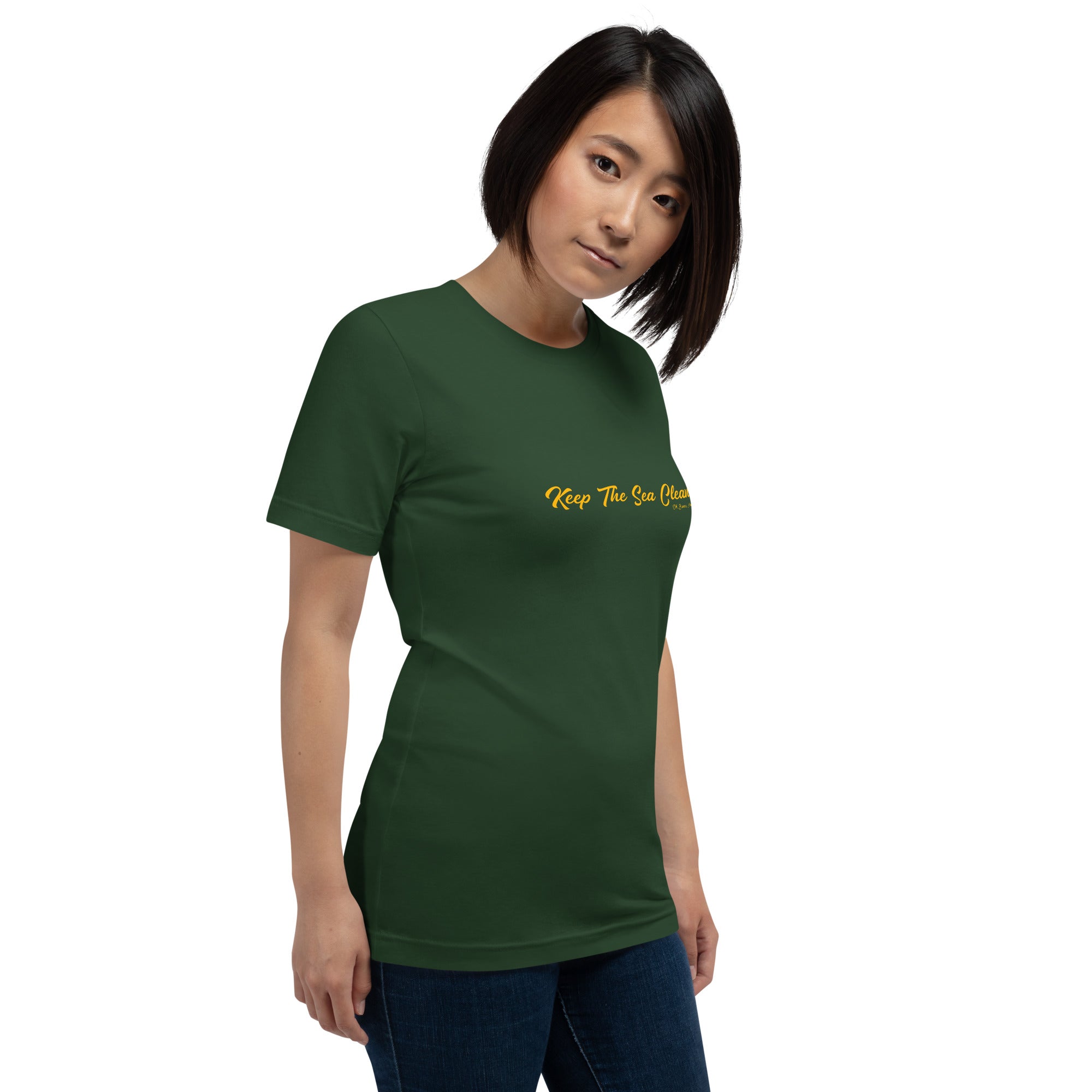 Unisex cotton t-shirt Keep The Sea Clean on greens