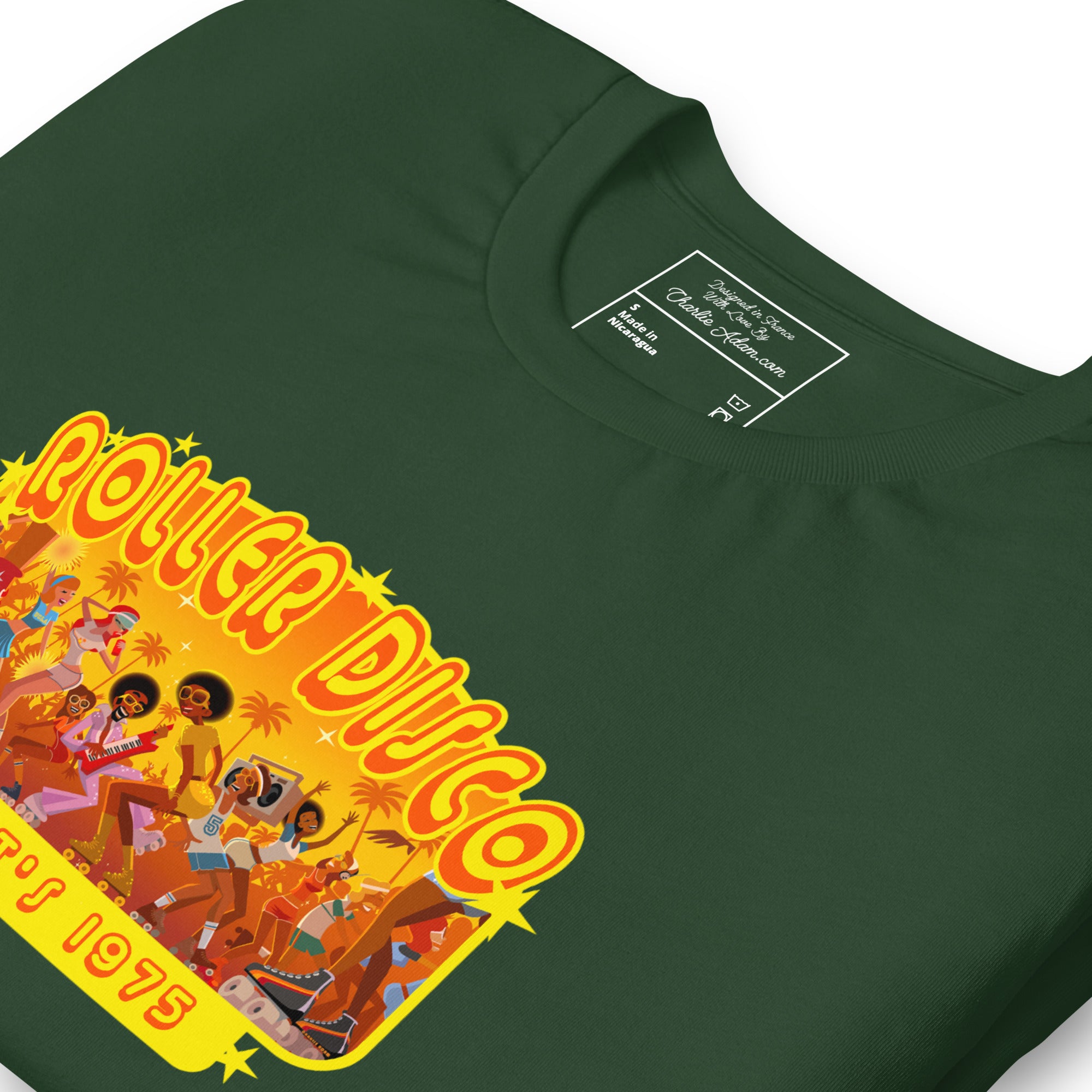 T-shirt en coton unisexe Roller Disco 1975 sur couleurs foncées