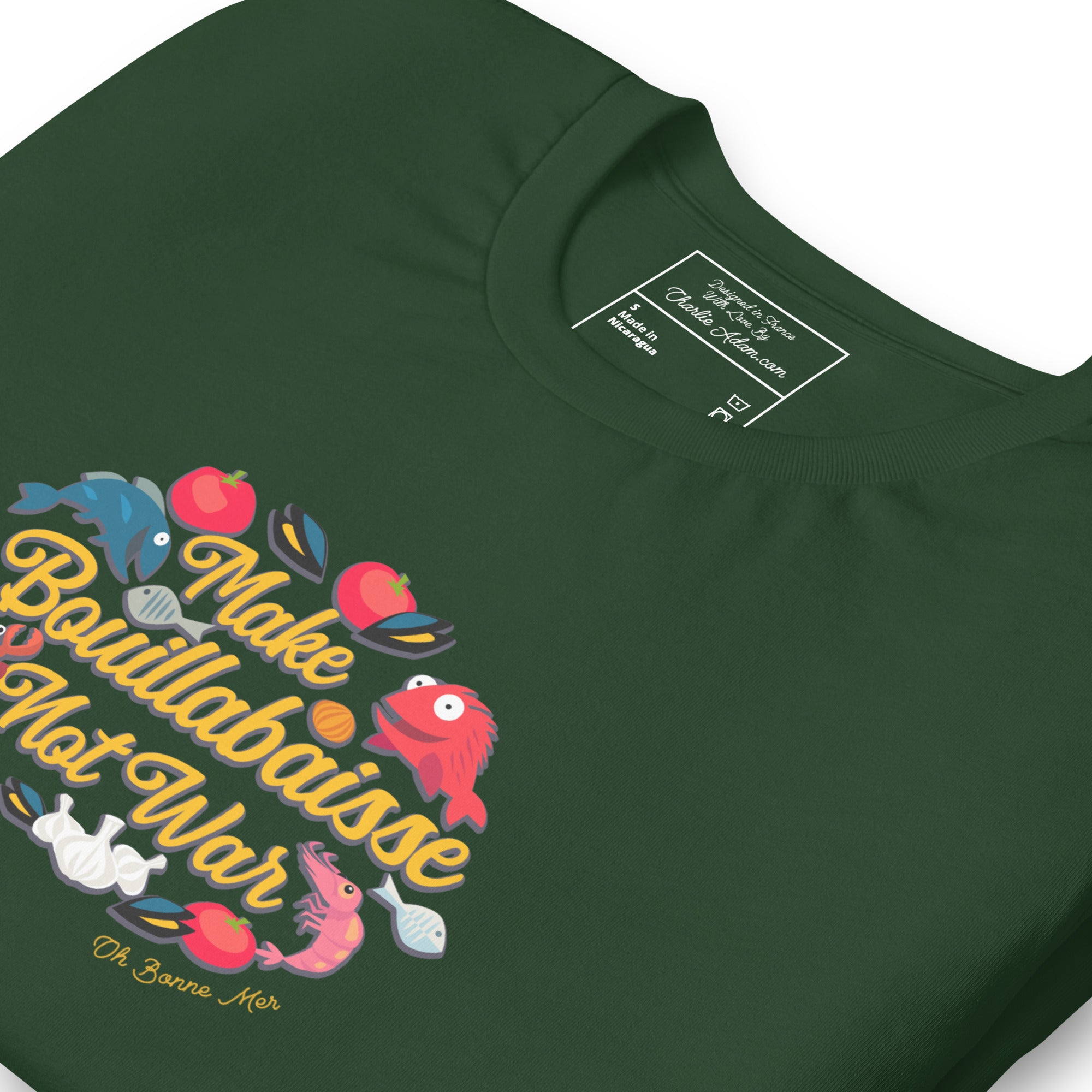 T-shirt en coton unisexe Make Bouillabaisse Not War sur couleurs foncées