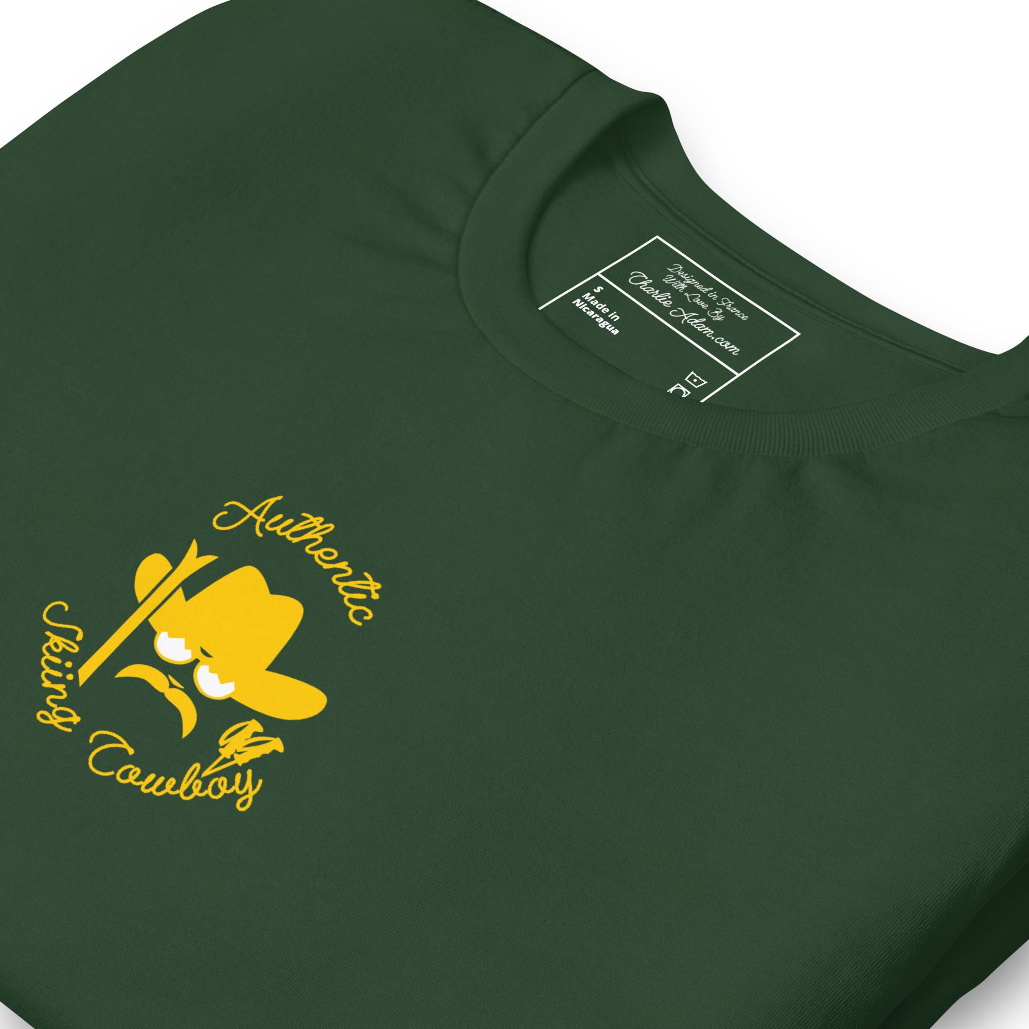 T-shirt en coton unisexe Authentic Skiing Cowboy doré sur couleurs foncées