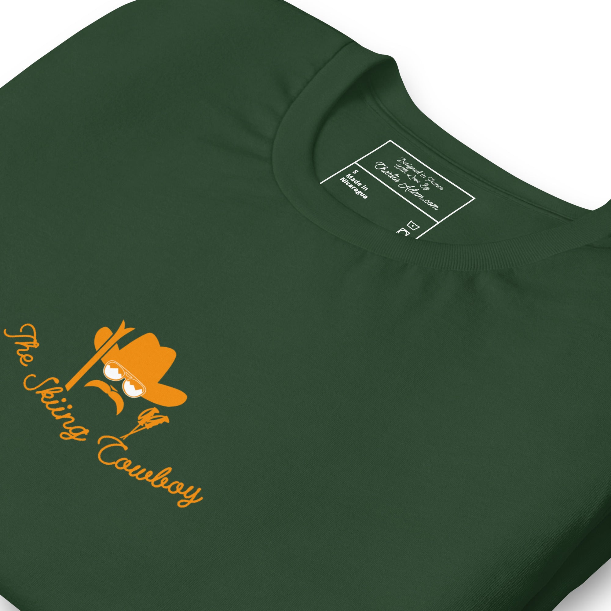 T-shirt en coton unisexe Skiing Cowboy (face) & Ski Fight at OK Corral Outline (dos) sur couleurs foncées