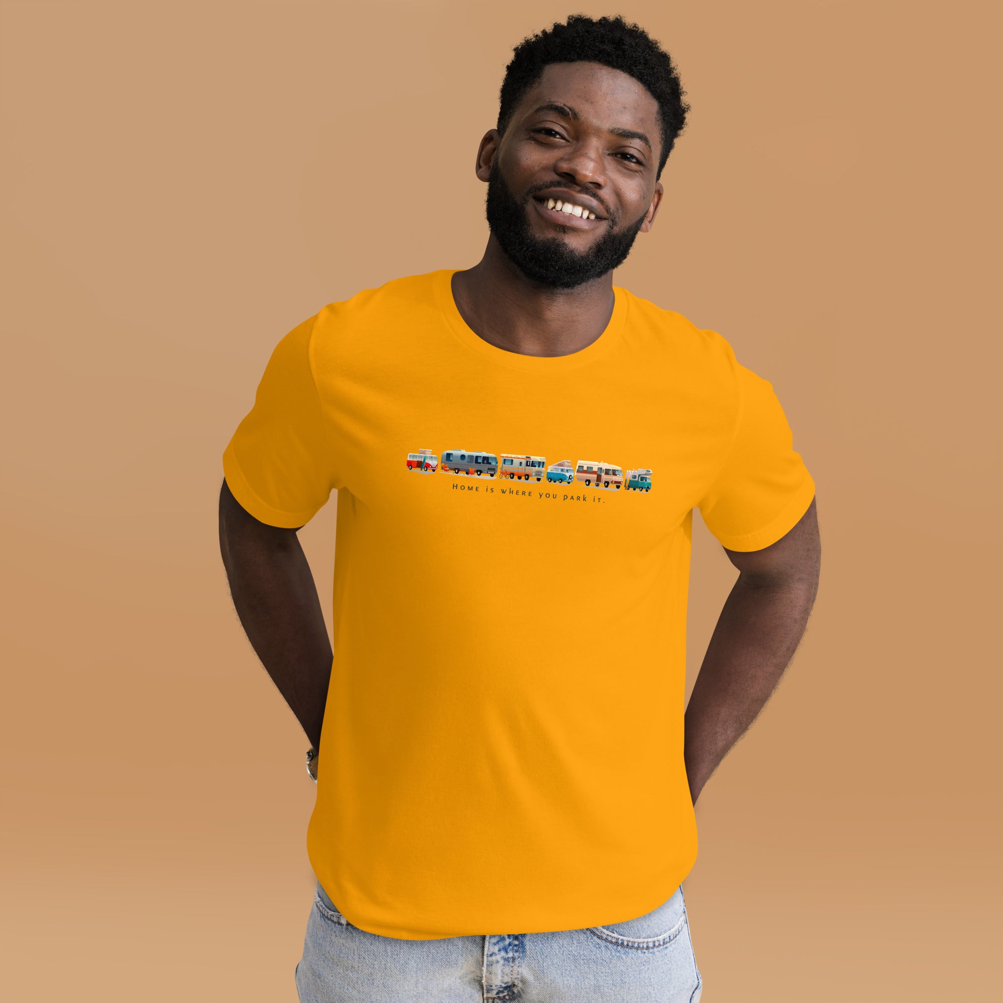 Unisex cotton t-shirt Vintage Campers on bright colors