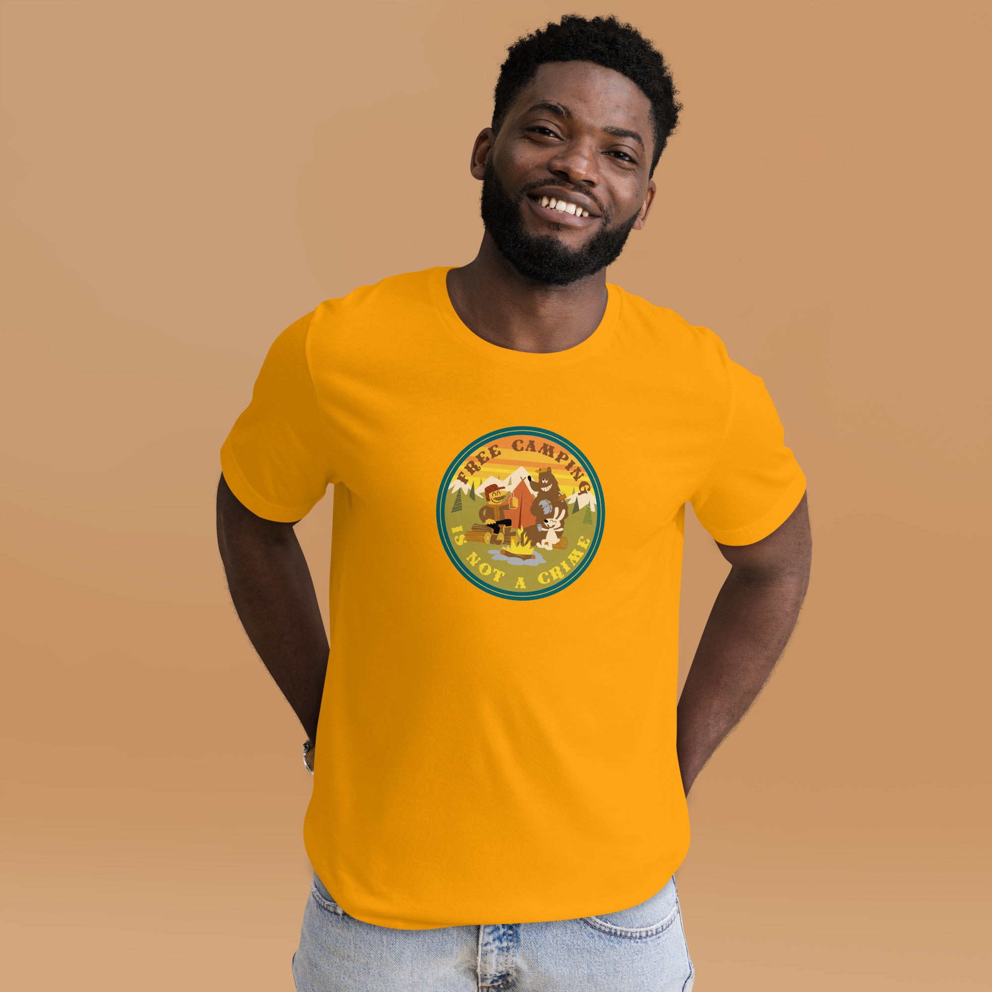 Unisex cotton t-shirt Free Camping is not a Crime on bright colors