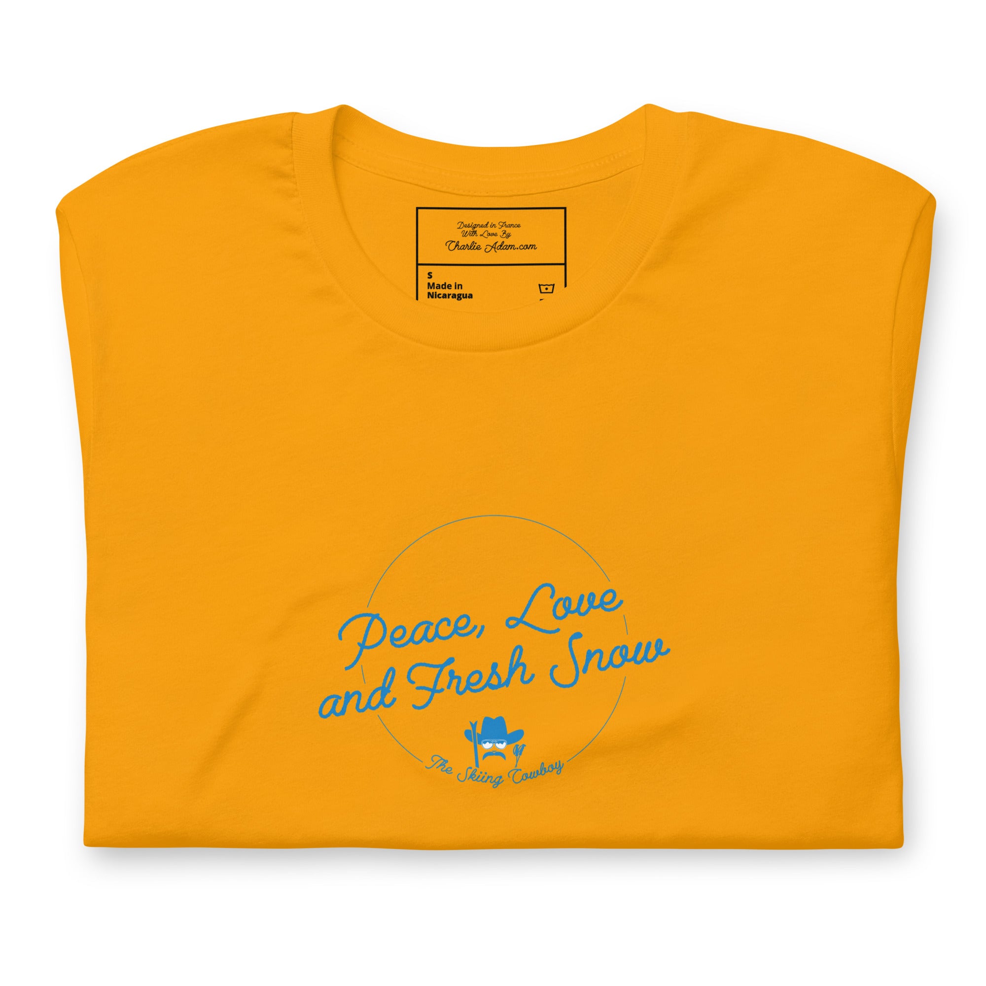T-shirt en coton unisexe Peace, Love and Fresh Snow sur couleurs vives