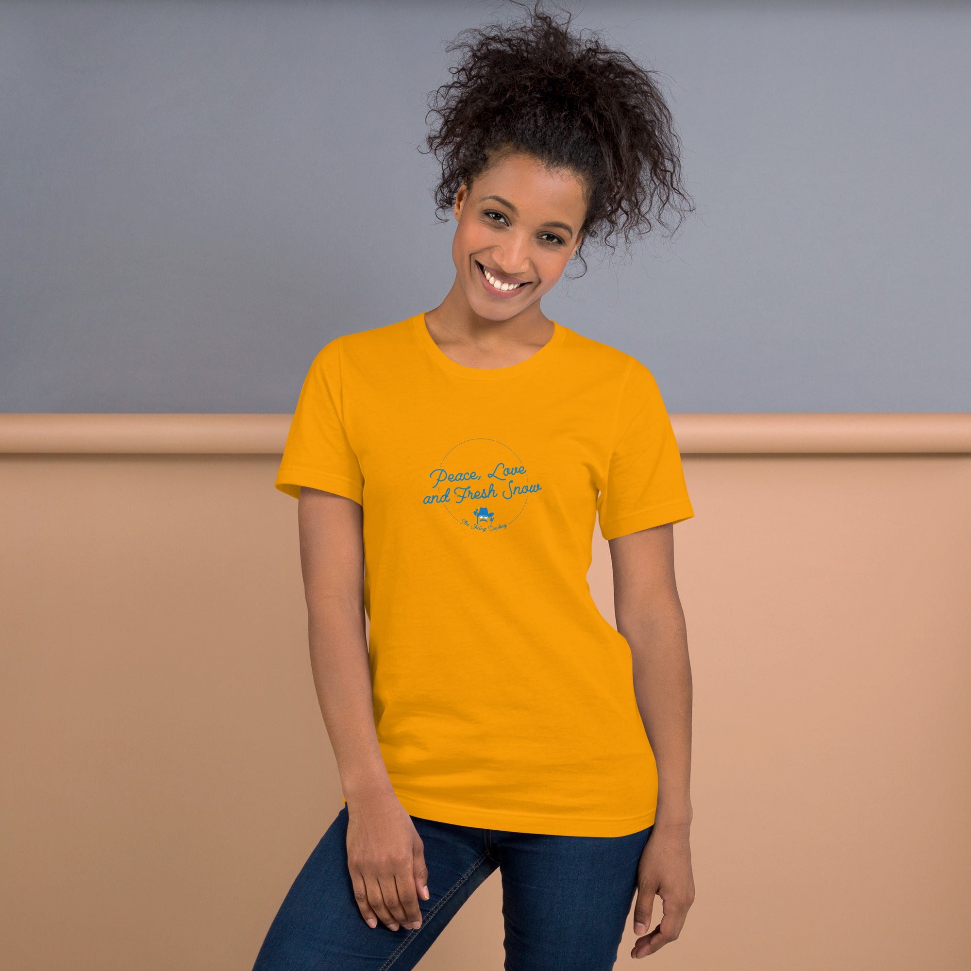 T-shirt en coton unisexe Peace, Love and Fresh Snow sur couleurs vives