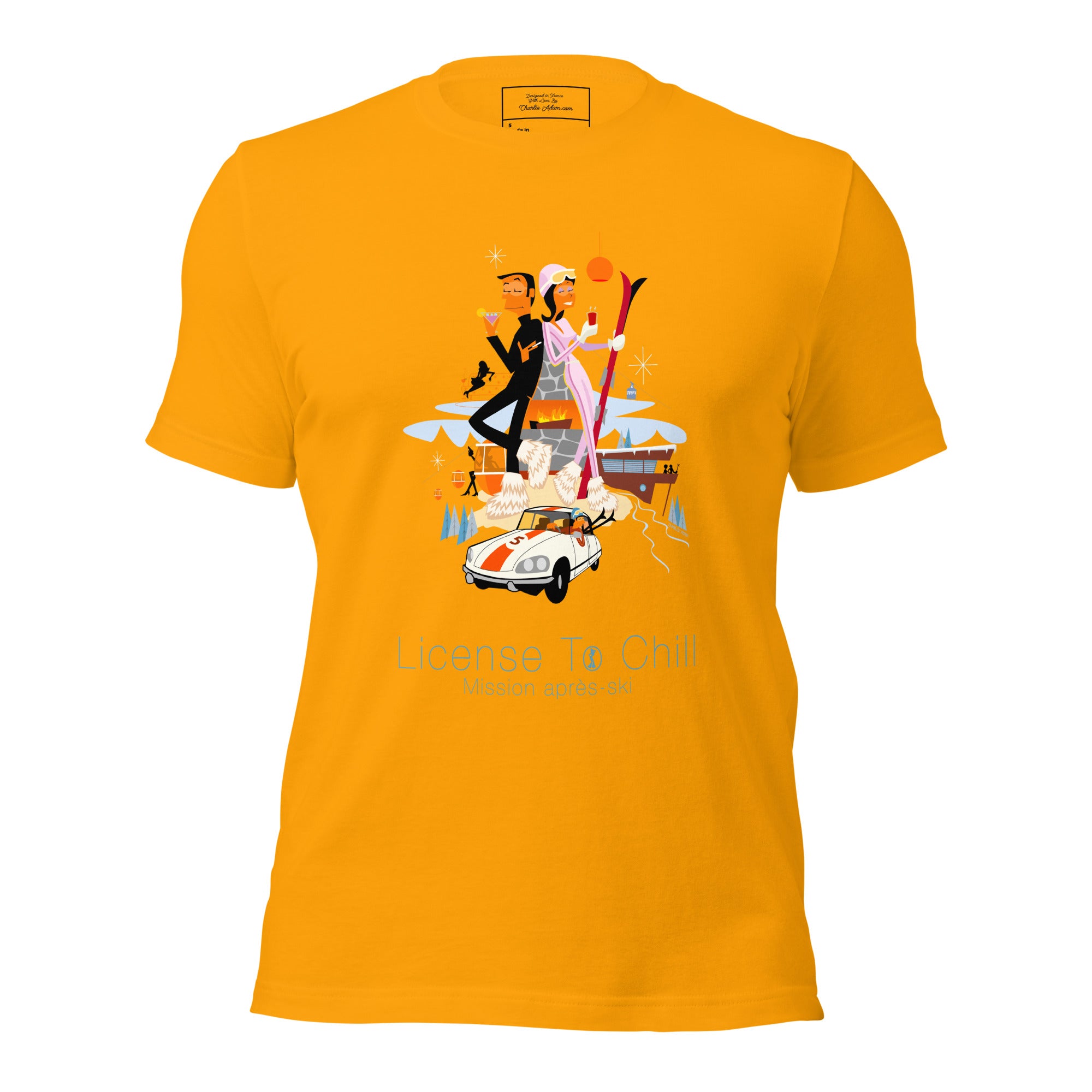 Unisex cotton t-shirt License to Chill Mission Après-Ski on bright colors