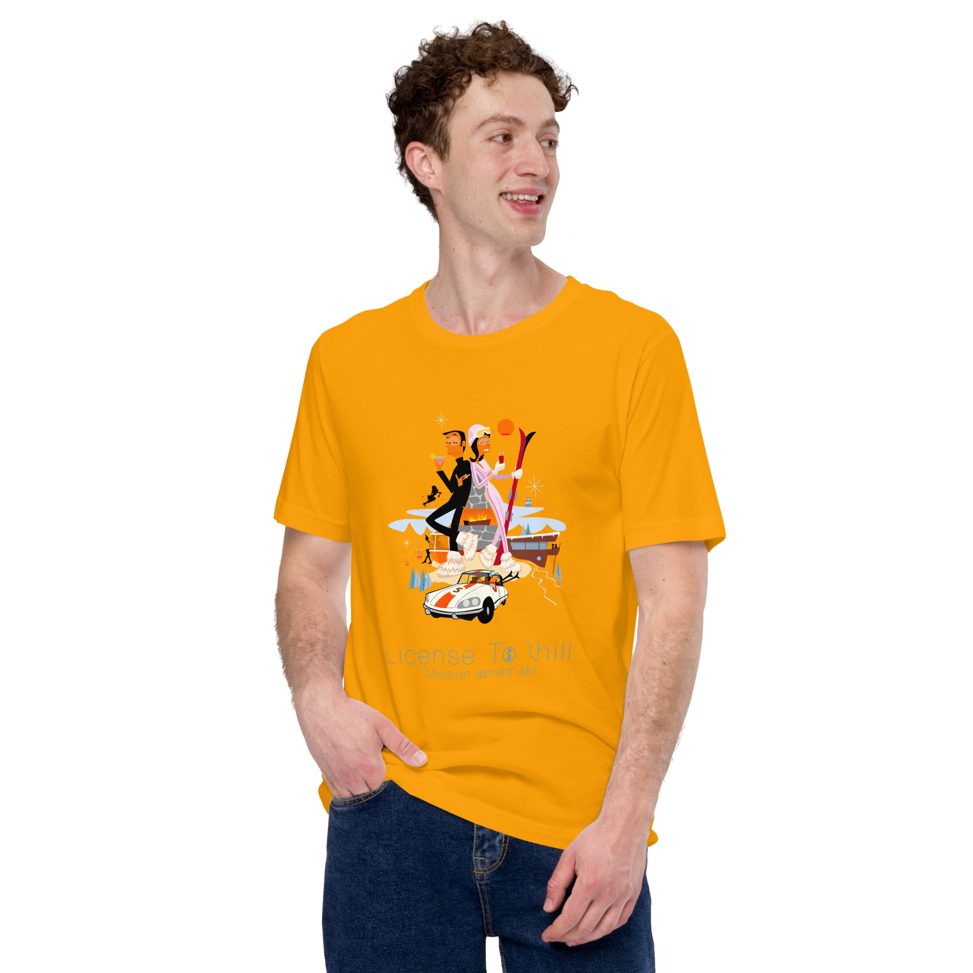 Unisex cotton t-shirt License to Chill Mission Après-Ski on bright colors