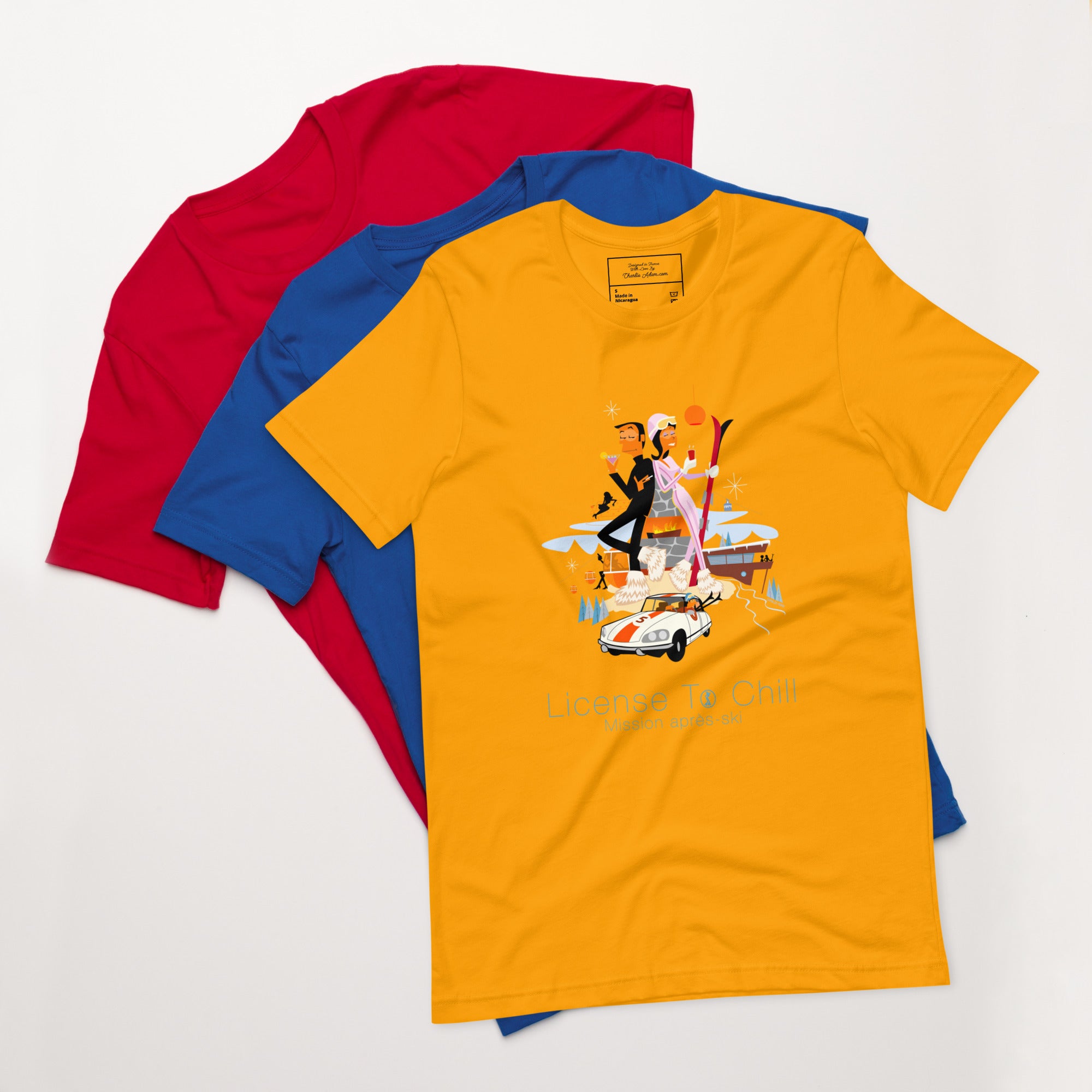 Unisex cotton t-shirt License to Chill Mission Après-Ski on bright colors