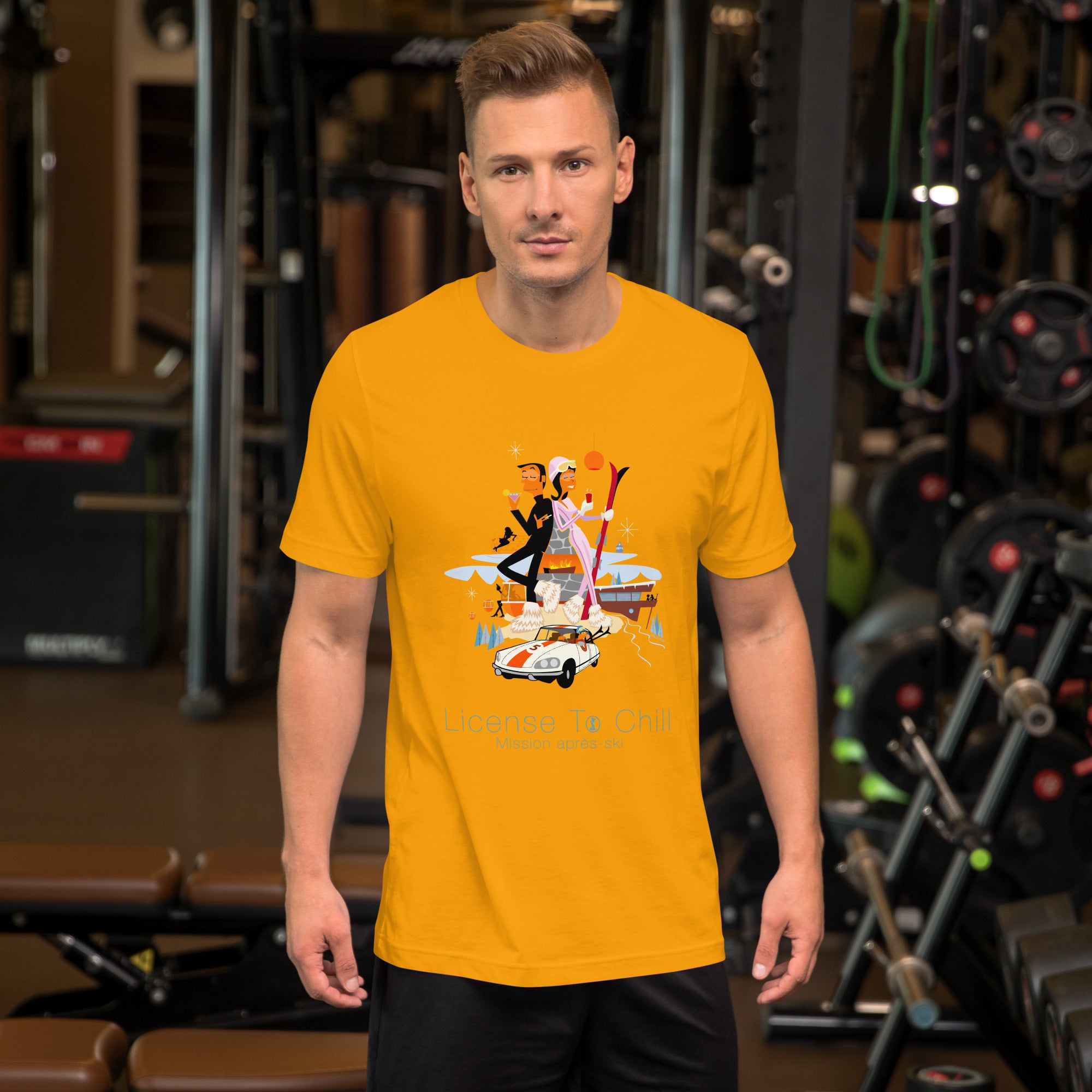 Unisex cotton t-shirt License to Chill Mission Après-Ski on bright colors
