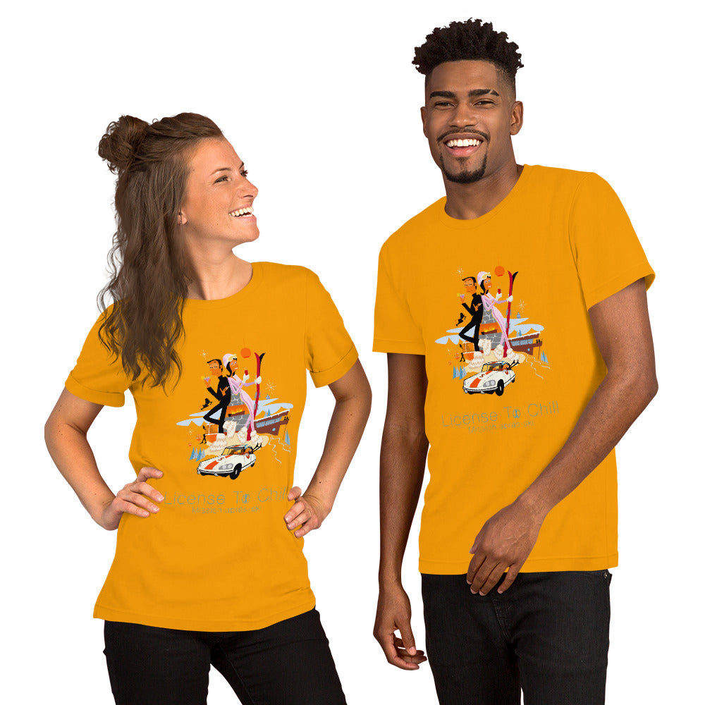 Unisex cotton t-shirt License to Chill Mission Après-Ski on bright colors