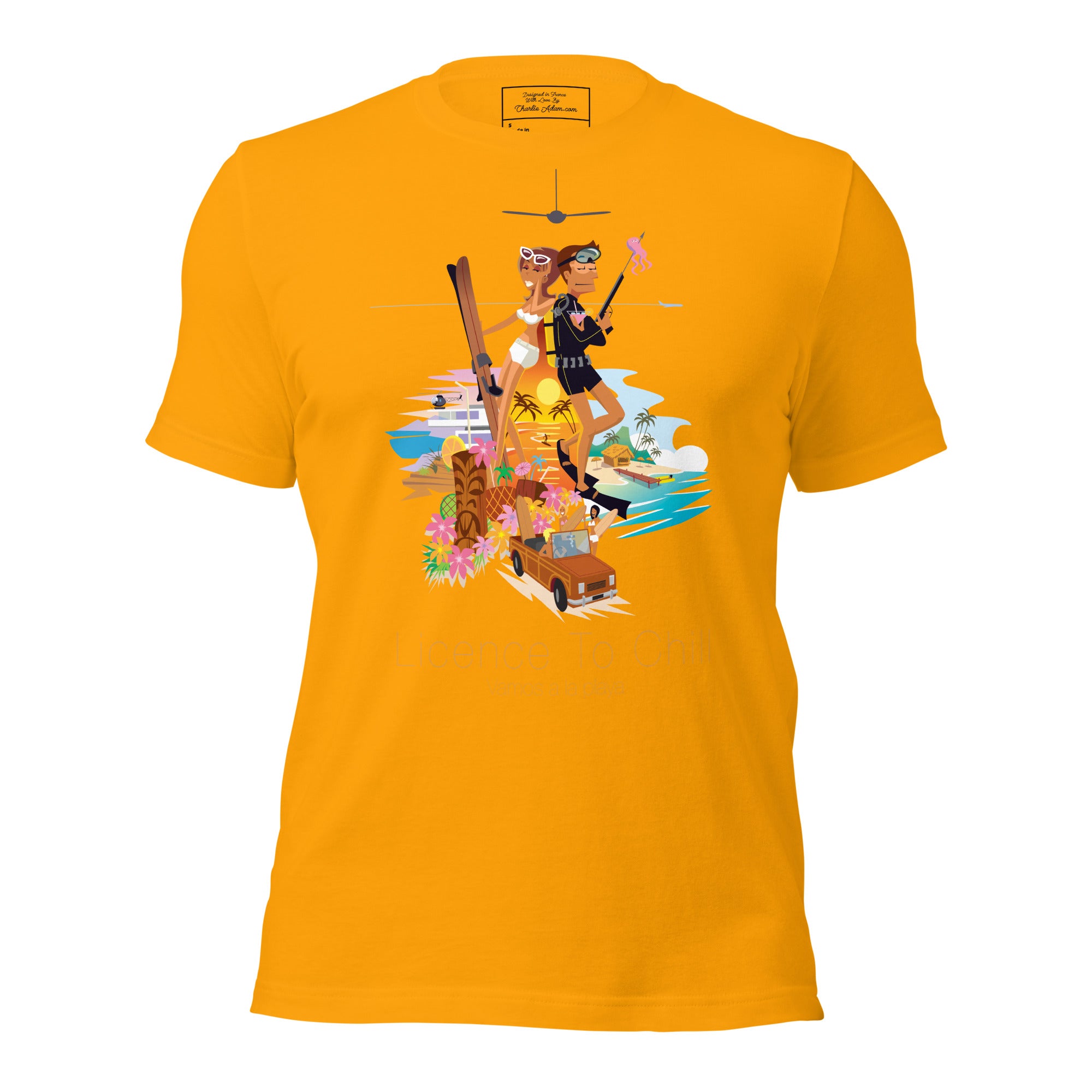 Unisex cotton t-shirt License to Chill Vamos a la Playa on bright colors