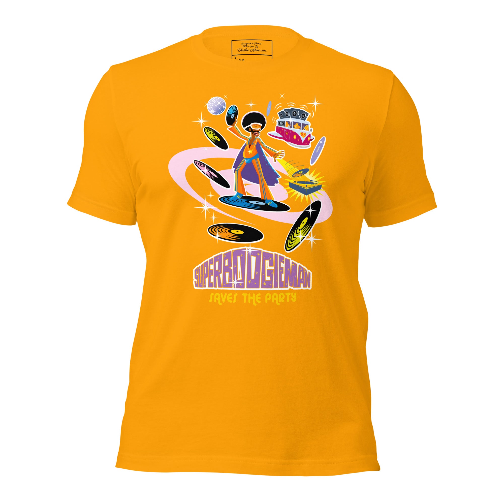 Unisex cotton t-shirt Superboogieman saves the Party on bright colors