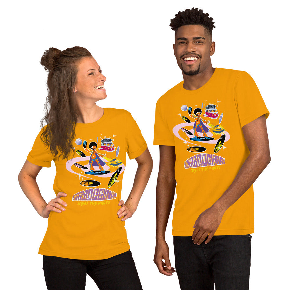 Unisex cotton t-shirt Superboogieman saves the Party on bright colors
