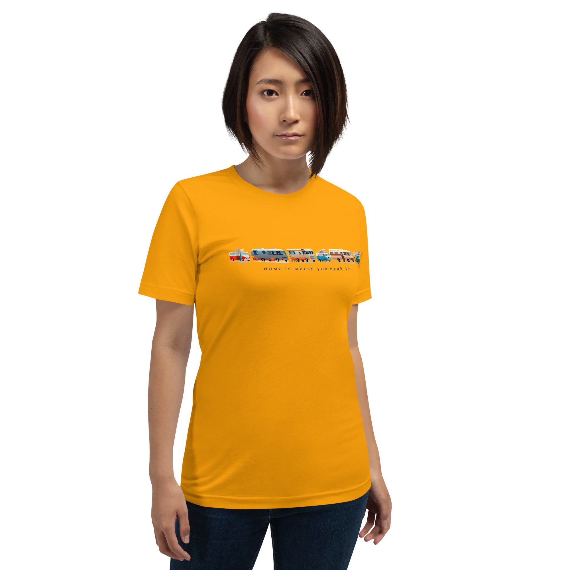 Unisex cotton t-shirt Vintage Campers on bright colors