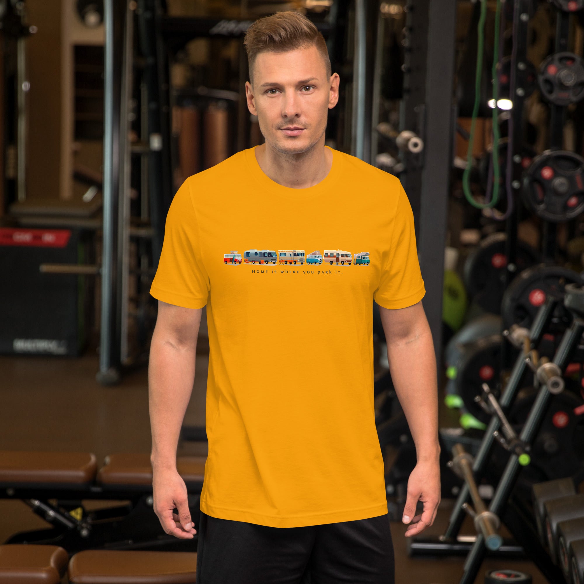 Unisex cotton t-shirt Vintage Campers on bright colors