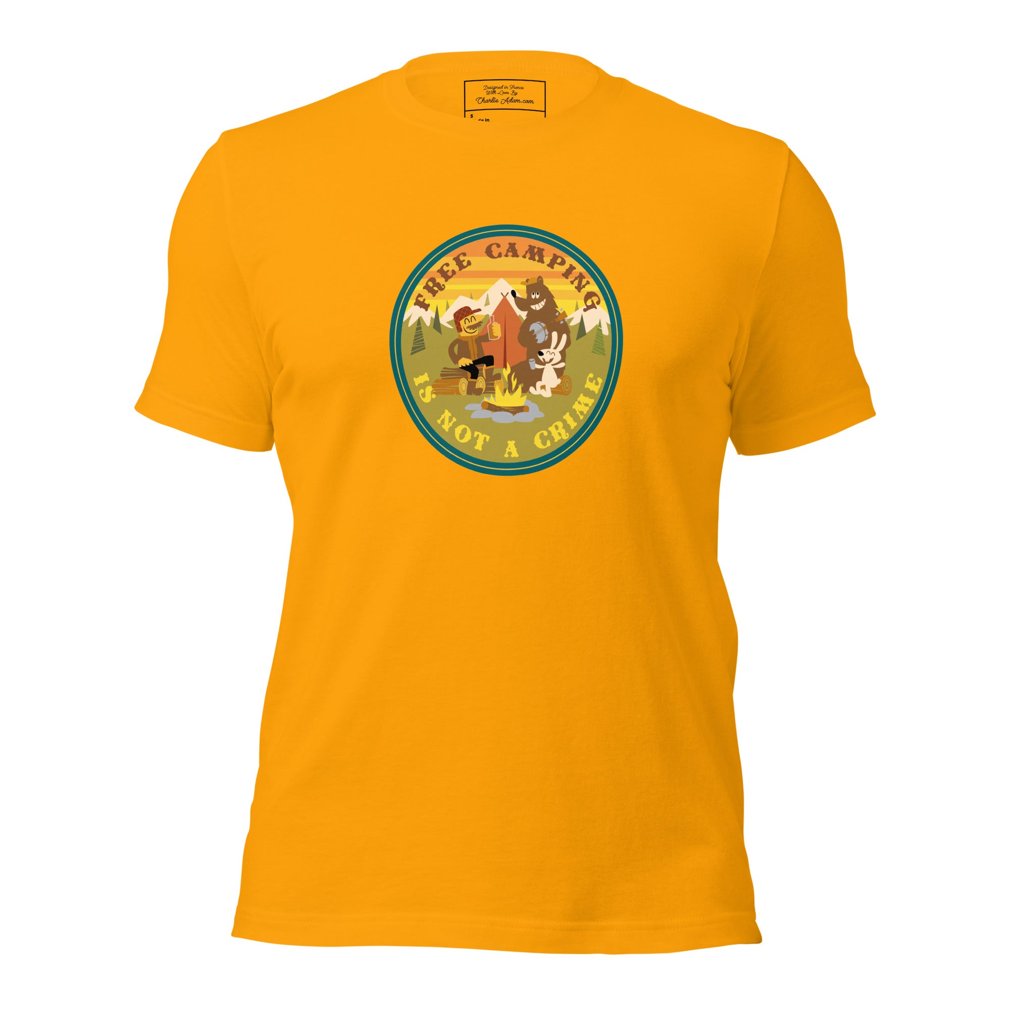Unisex cotton t-shirt Free Camping is not a Crime on bright colors