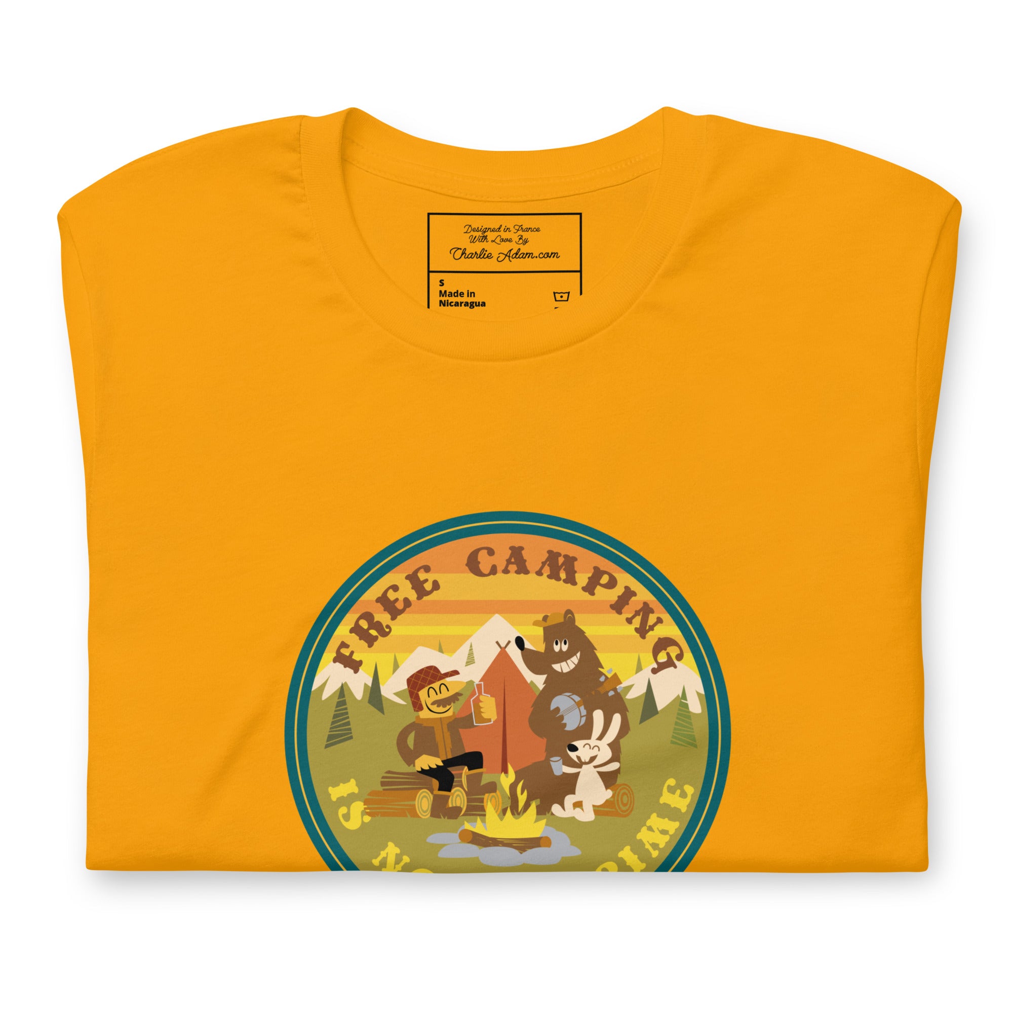 Unisex cotton t-shirt Free Camping is not a Crime on bright colors