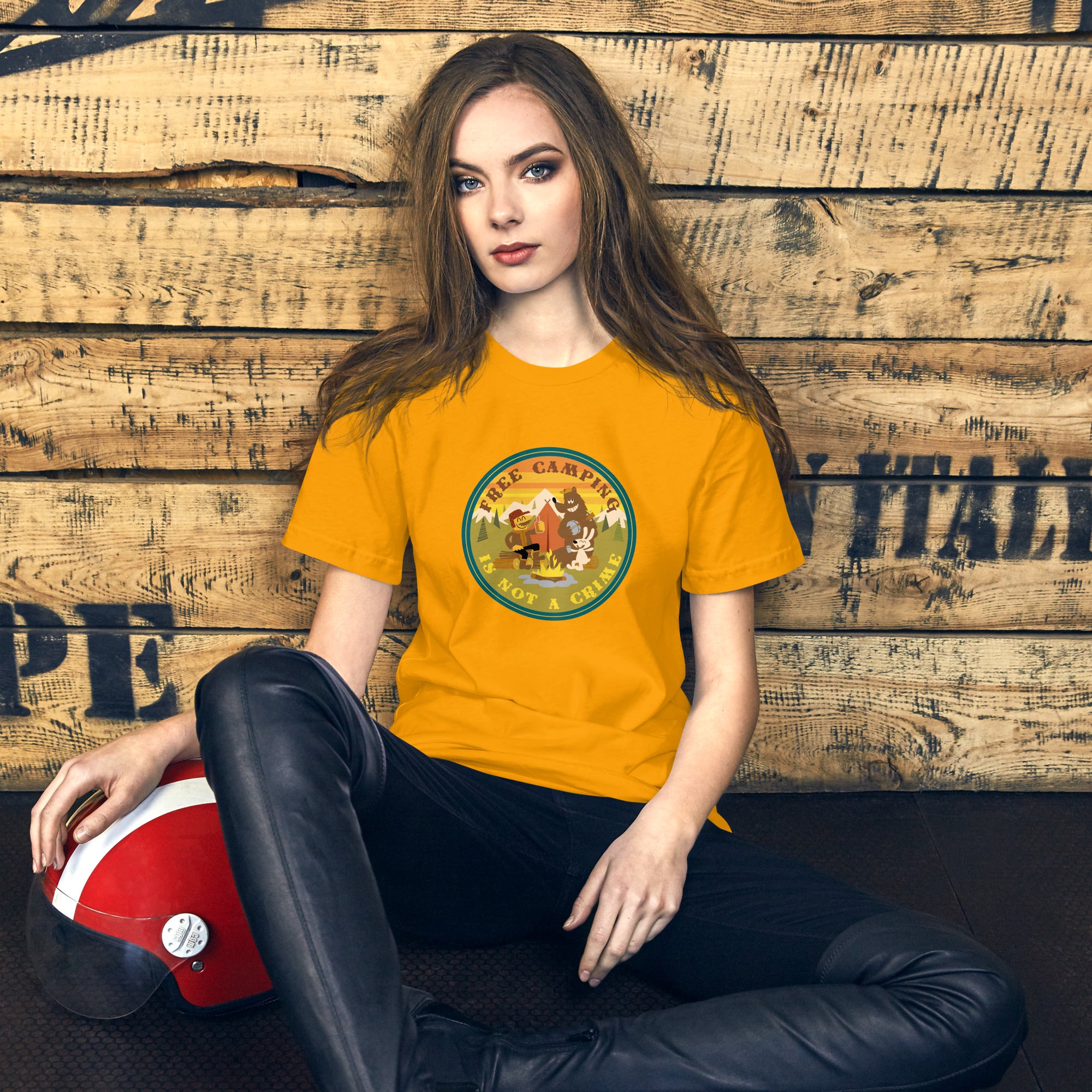 Unisex cotton t-shirt Free Camping is not a Crime on bright colors