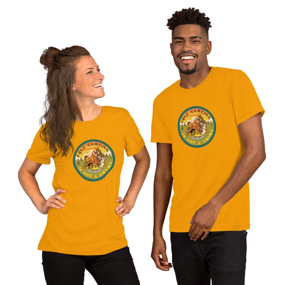 Unisex cotton t-shirt Free Camping is not a Crime on bright colors