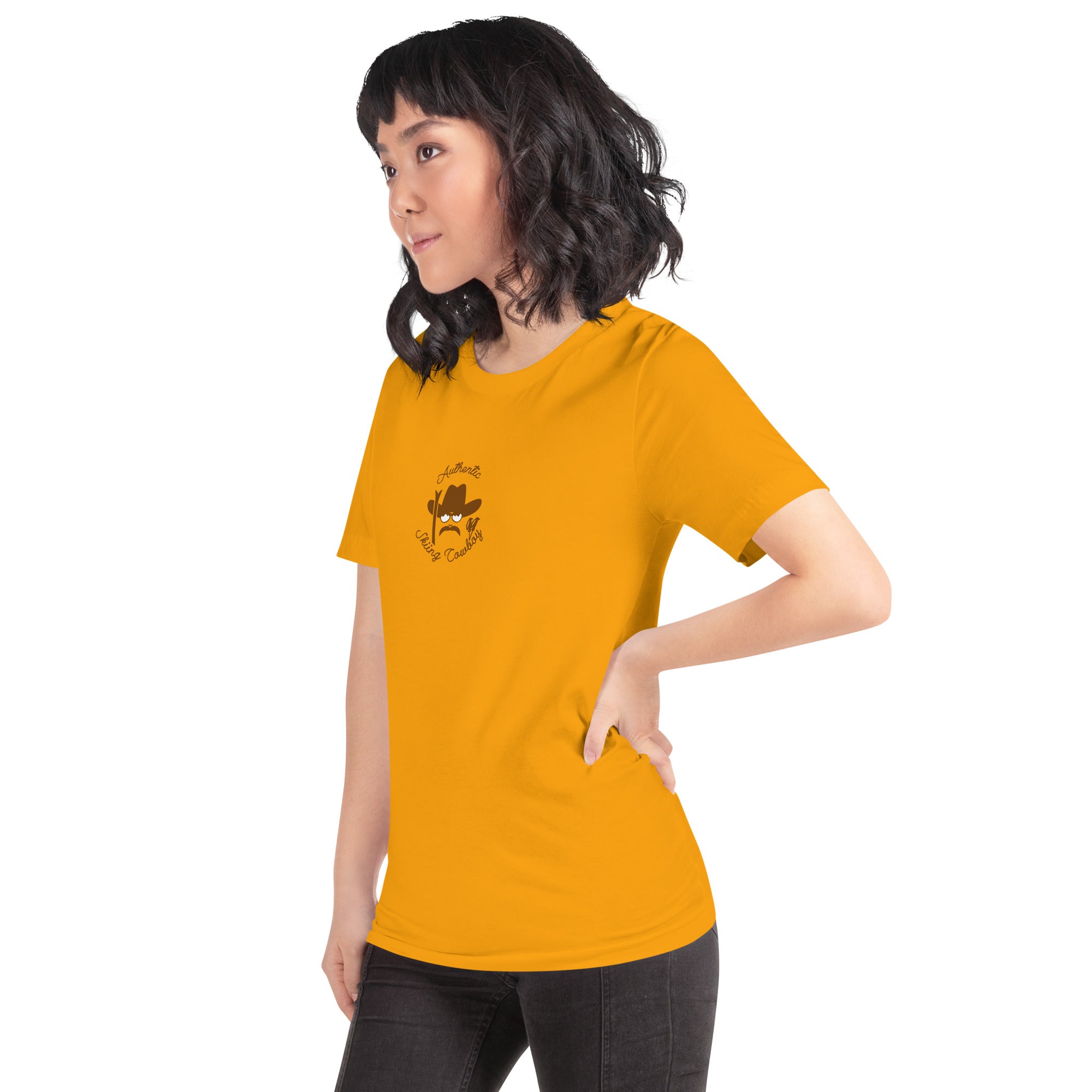 Unisex cotton t-shirt Authentic Skiing Cowboy on bright colors