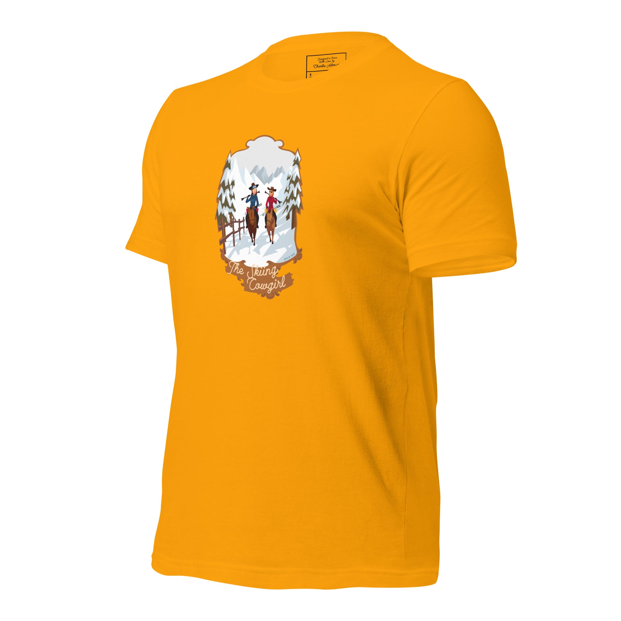 T-shirt en coton unisexe The Skiing Cowgirl sur couleurs vives