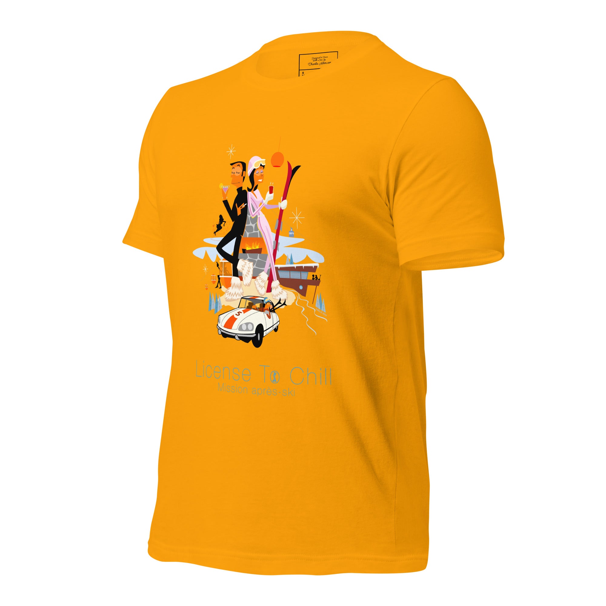 Unisex cotton t-shirt License to Chill Mission Après-Ski on bright colors