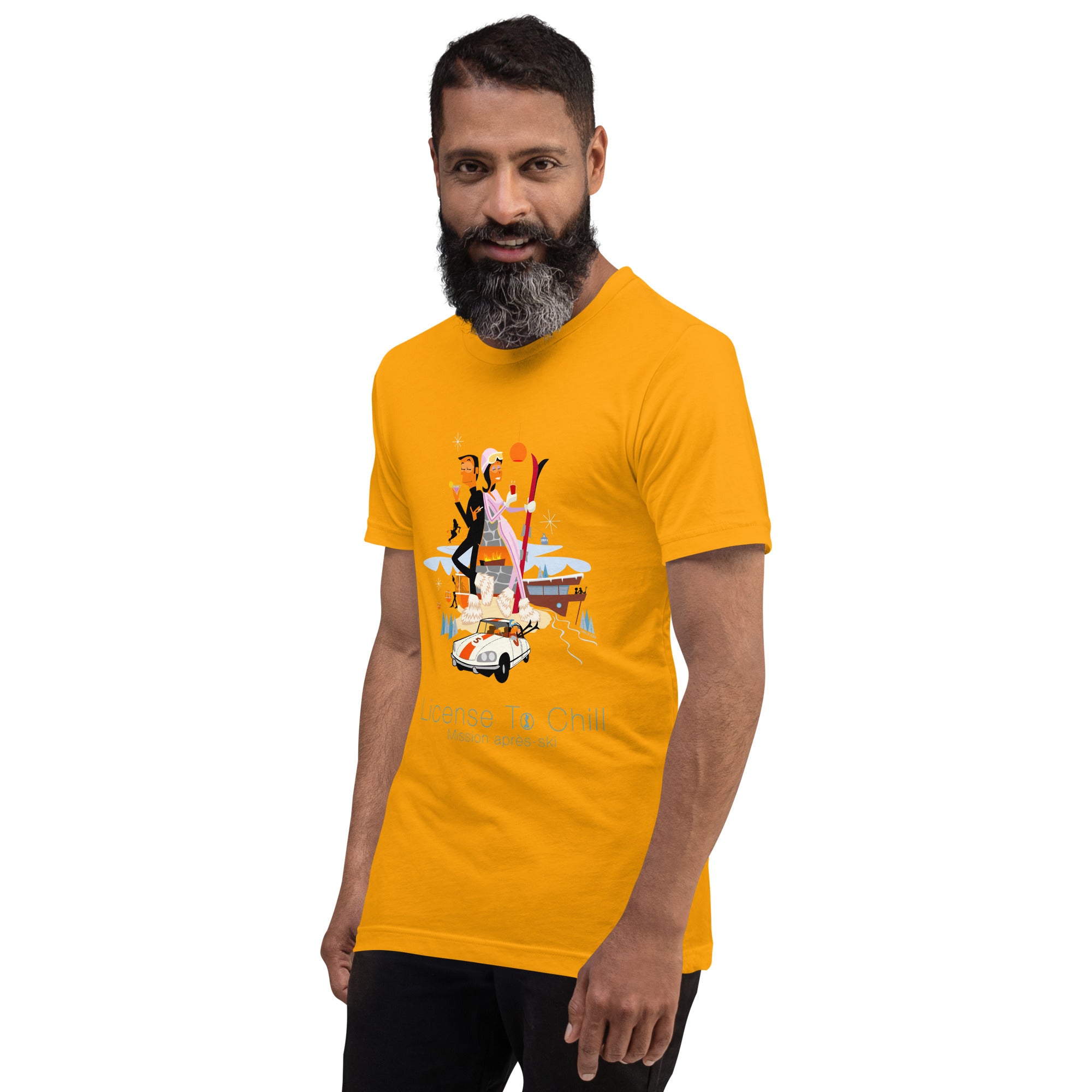 Unisex cotton t-shirt License to Chill Mission Après-Ski on bright colors