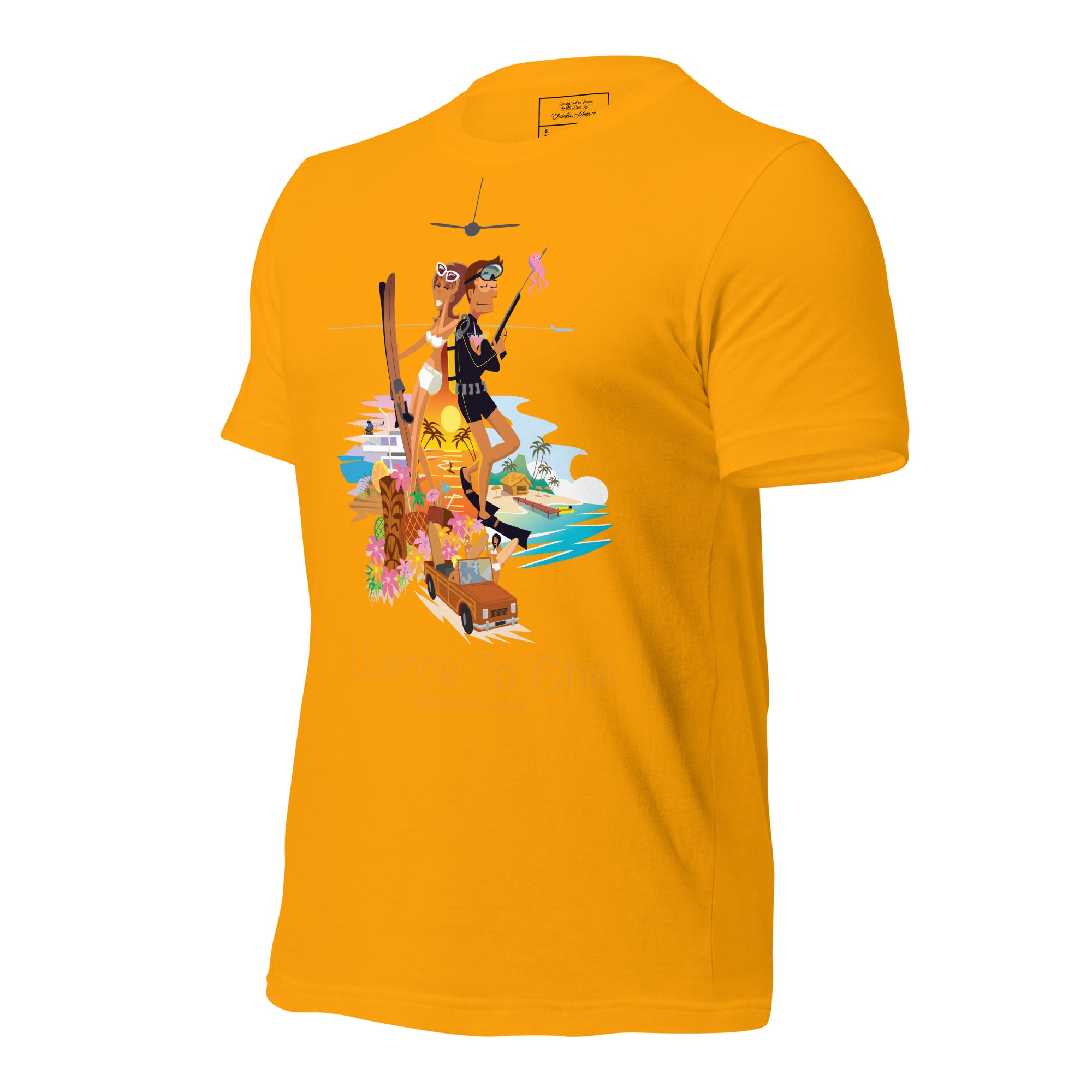 Unisex cotton t-shirt License to Chill Vamos a la Playa on bright colors
