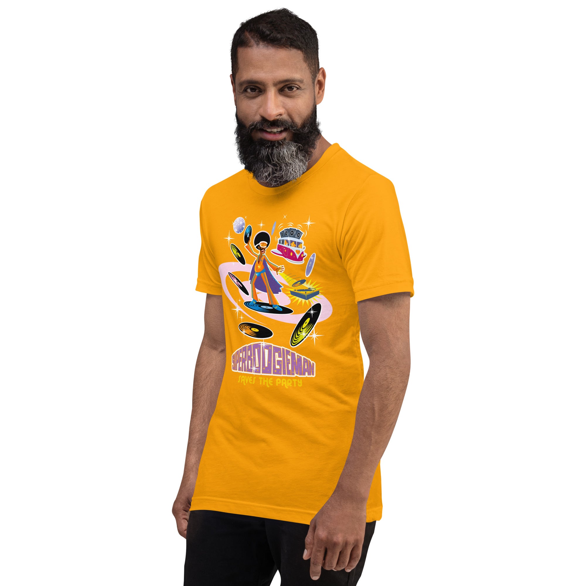 Unisex cotton t-shirt Superboogieman saves the Party on bright colors