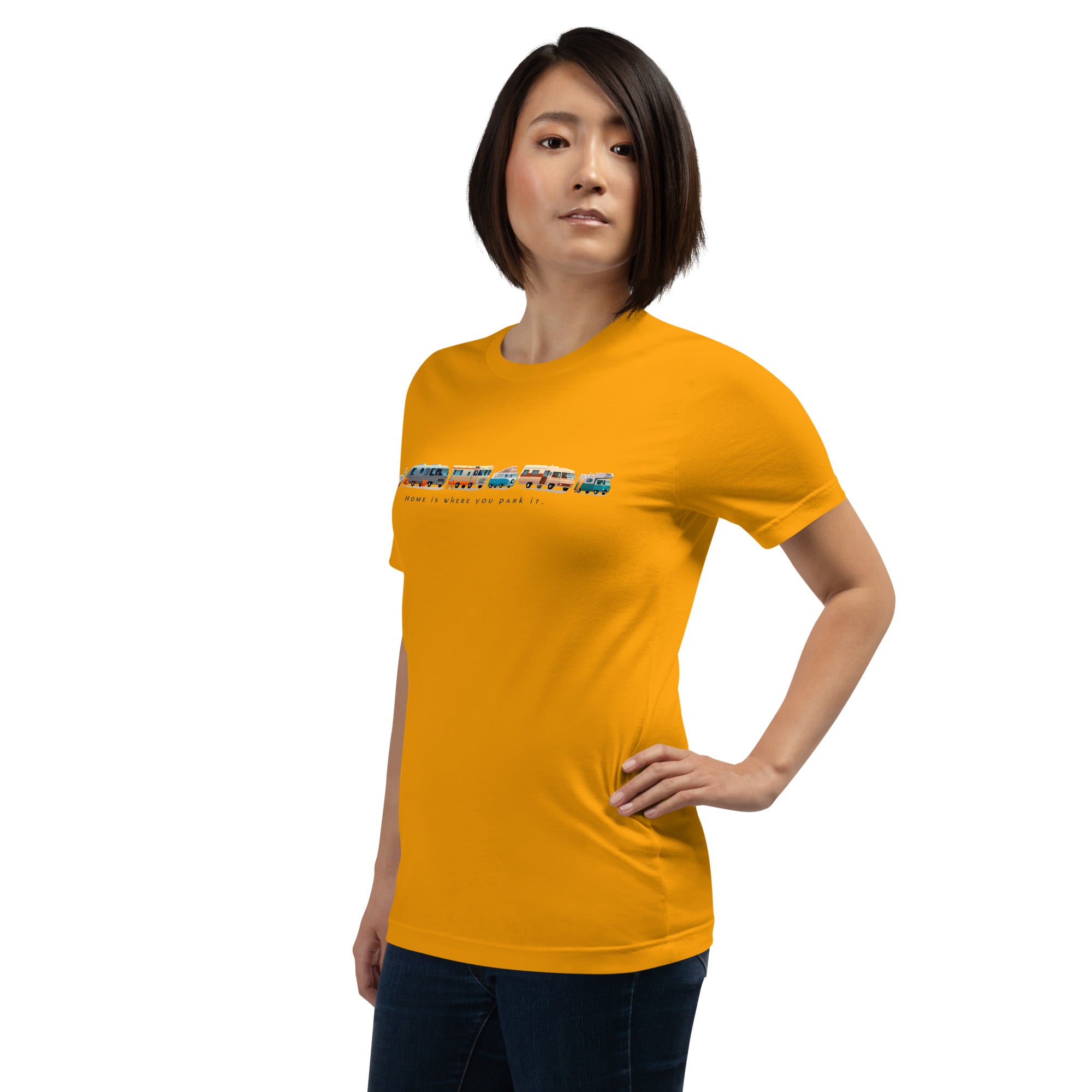 Unisex cotton t-shirt Vintage Campers on bright colors