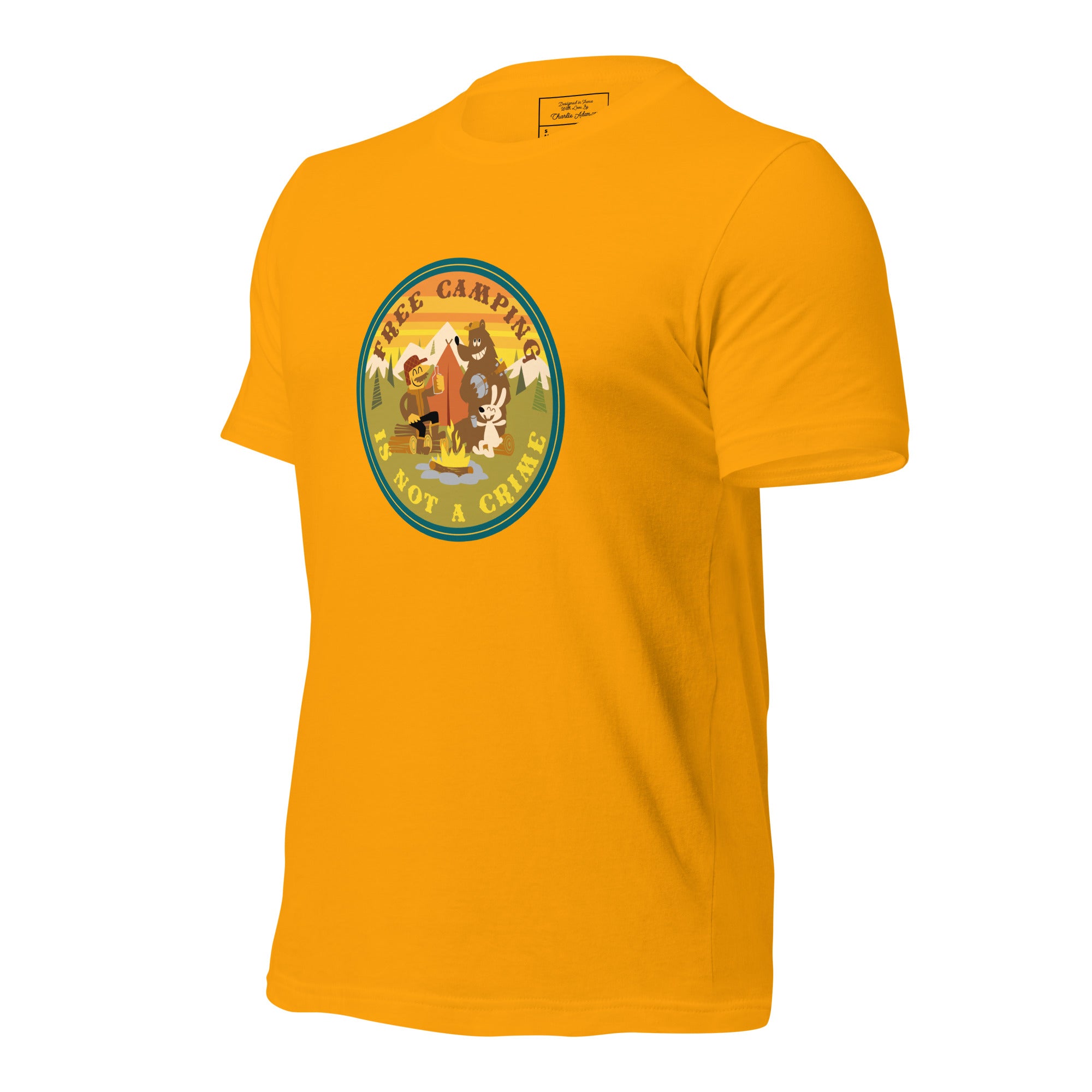 Unisex cotton t-shirt Free Camping is not a Crime on bright colors