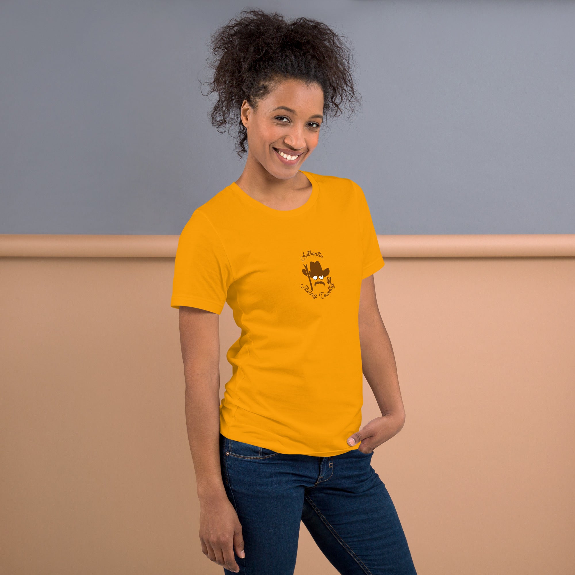Unisex cotton t-shirt Authentic Skiing Cowboy on bright colors