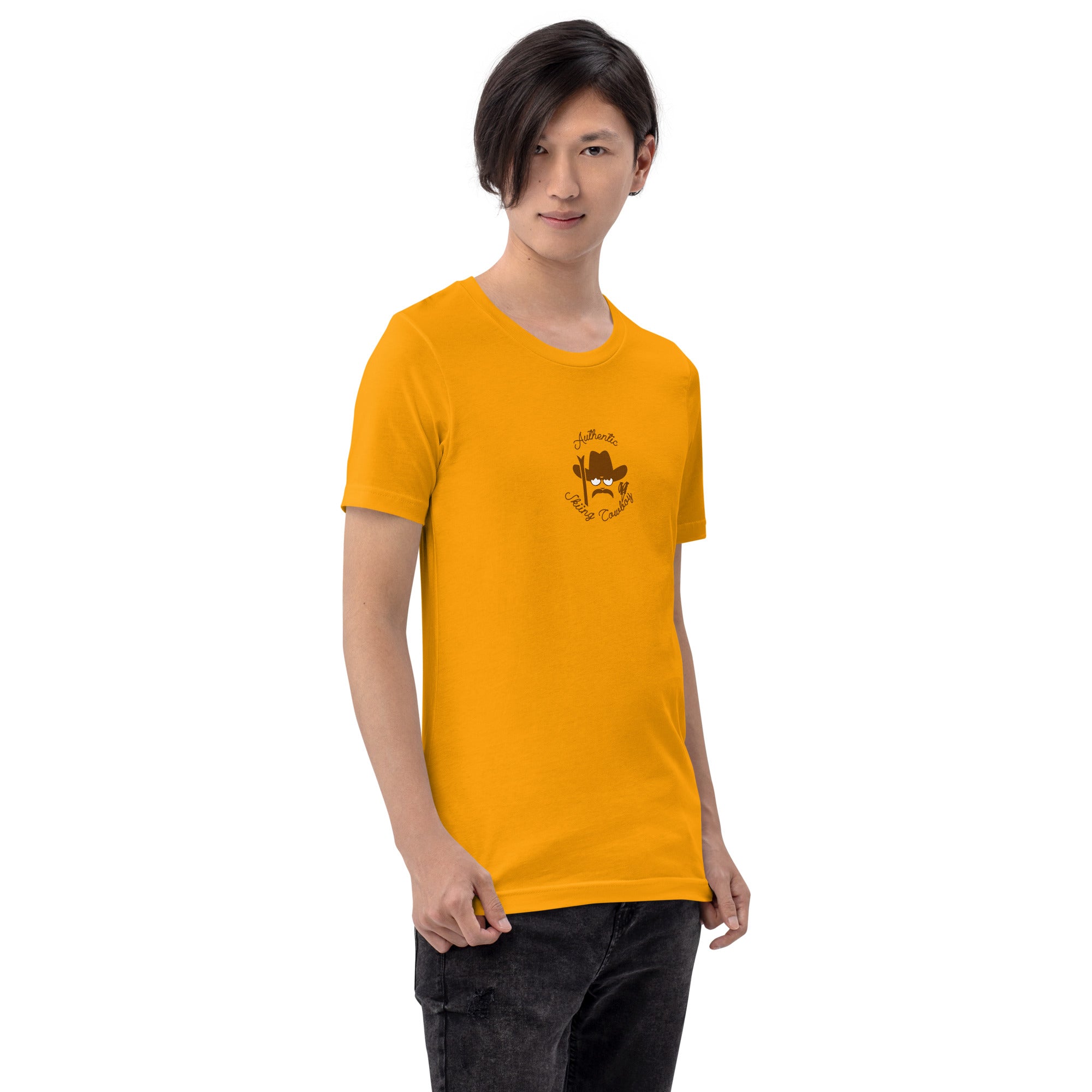 Unisex cotton t-shirt Authentic Skiing Cowboy on bright colors