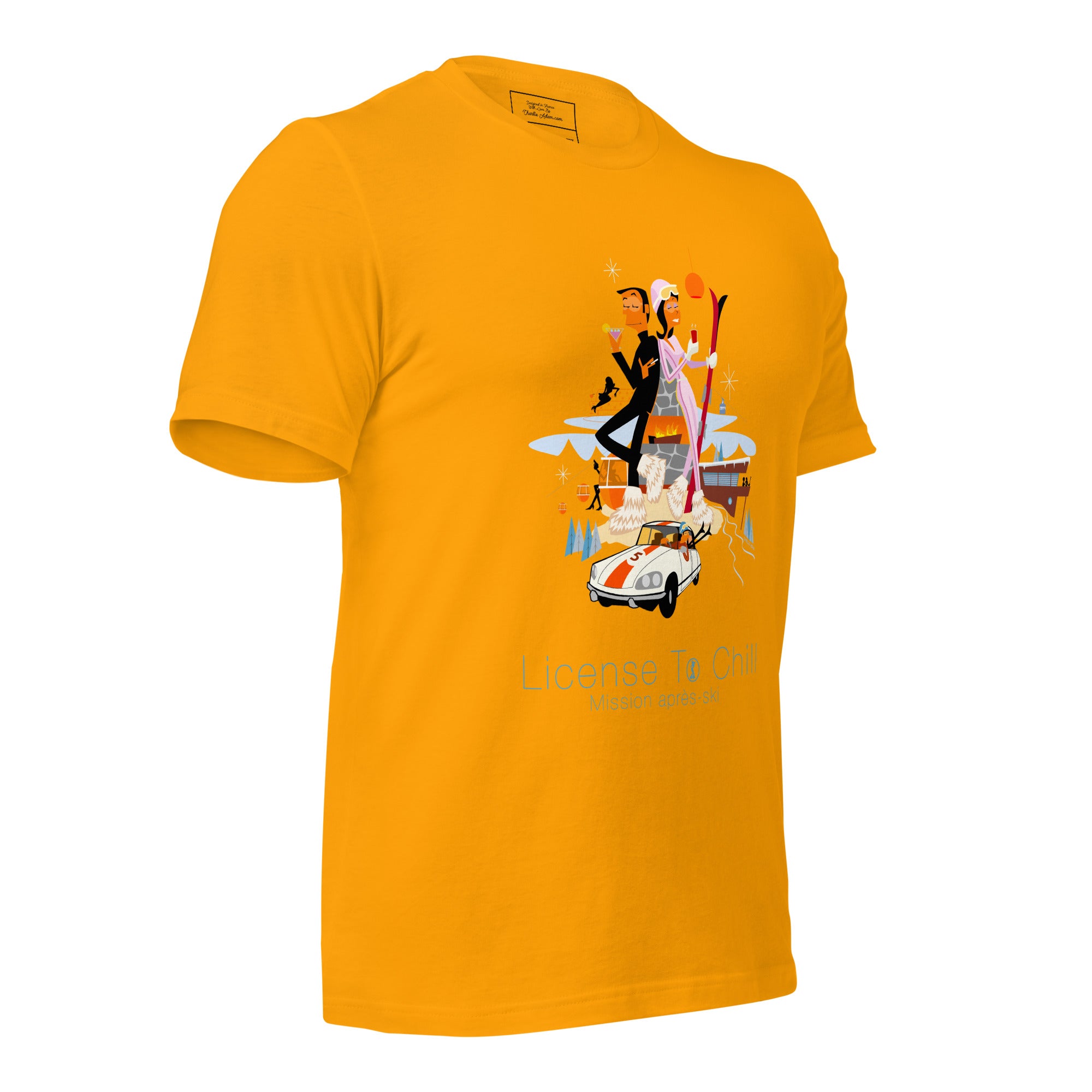 Unisex cotton t-shirt License to Chill Mission Après-Ski on bright colors