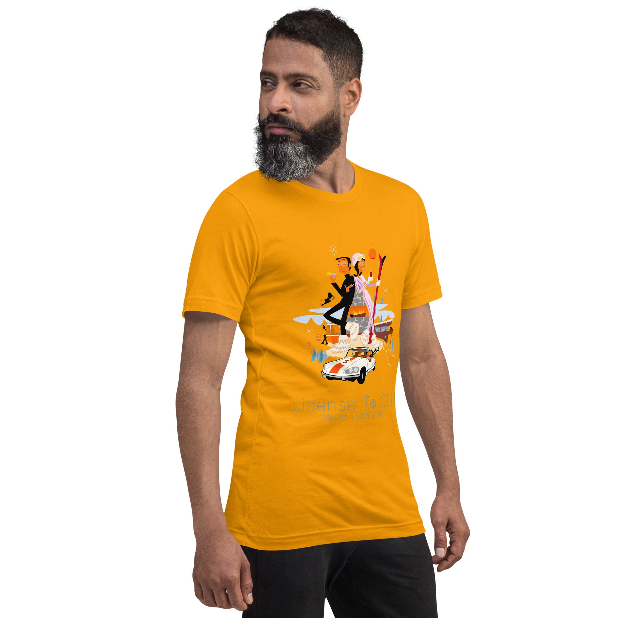 Unisex cotton t-shirt License to Chill Mission Après-Ski on bright colors