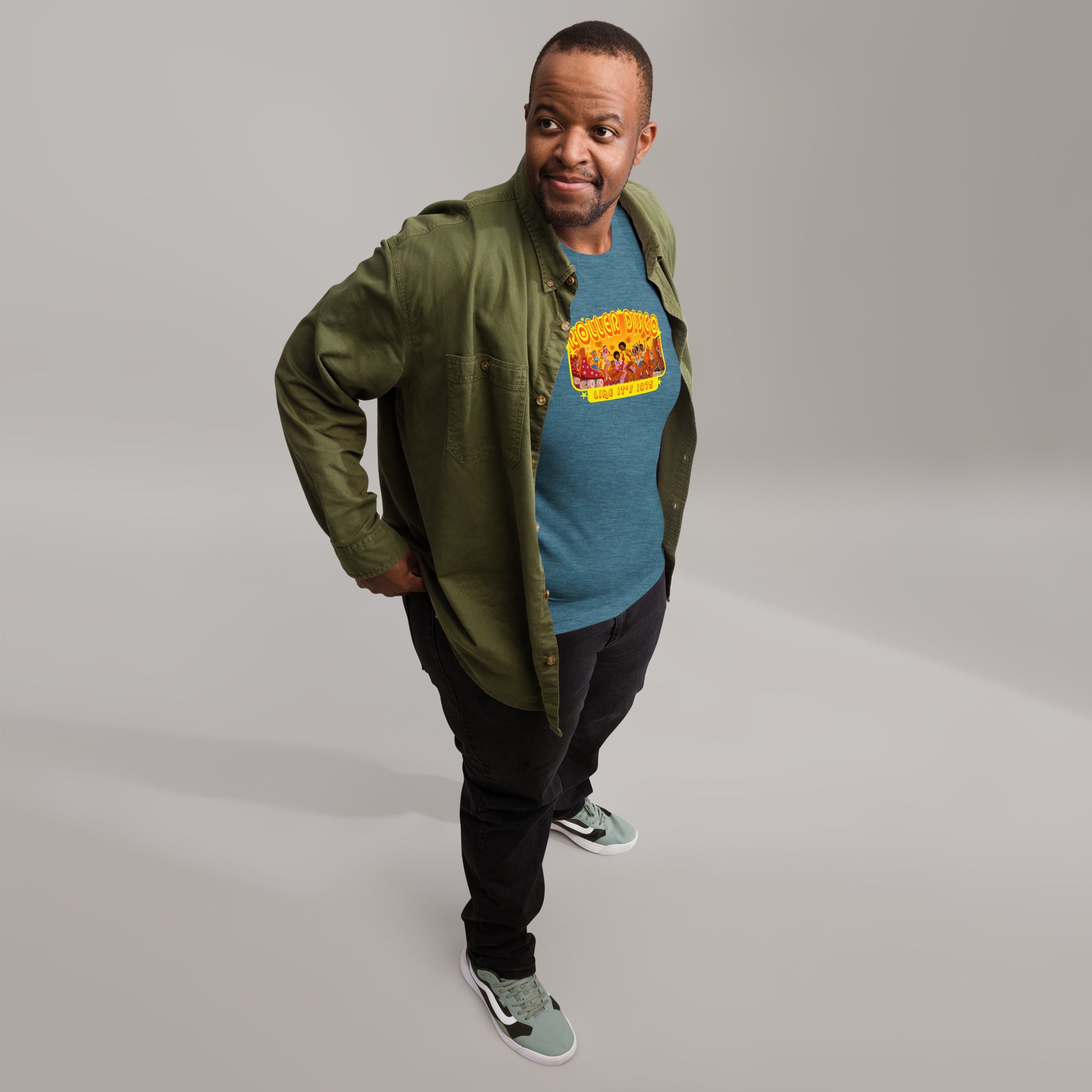 T-shirt en coton unisexe Roller Disco 1975 sur couleurs chinées foncées