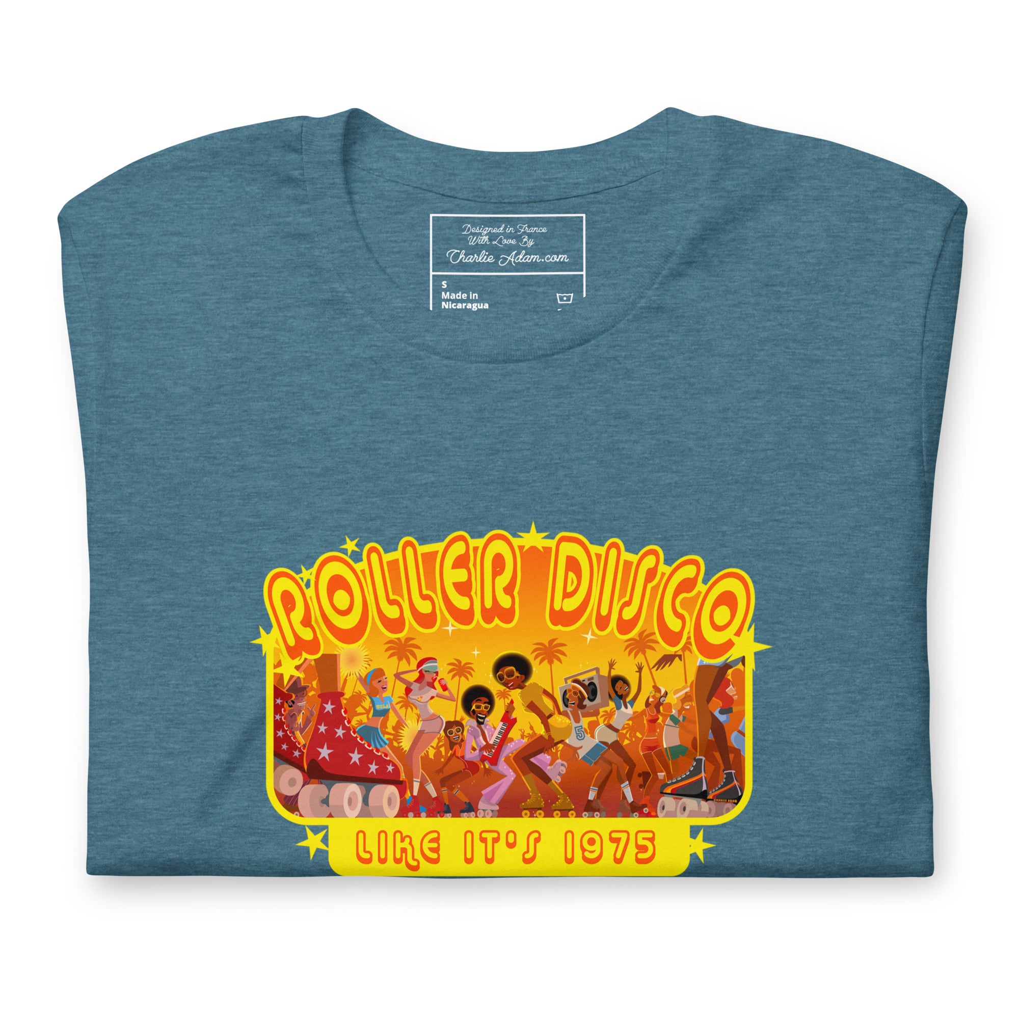 T-shirt en coton unisexe Roller Disco 1975 sur couleurs chinées foncées