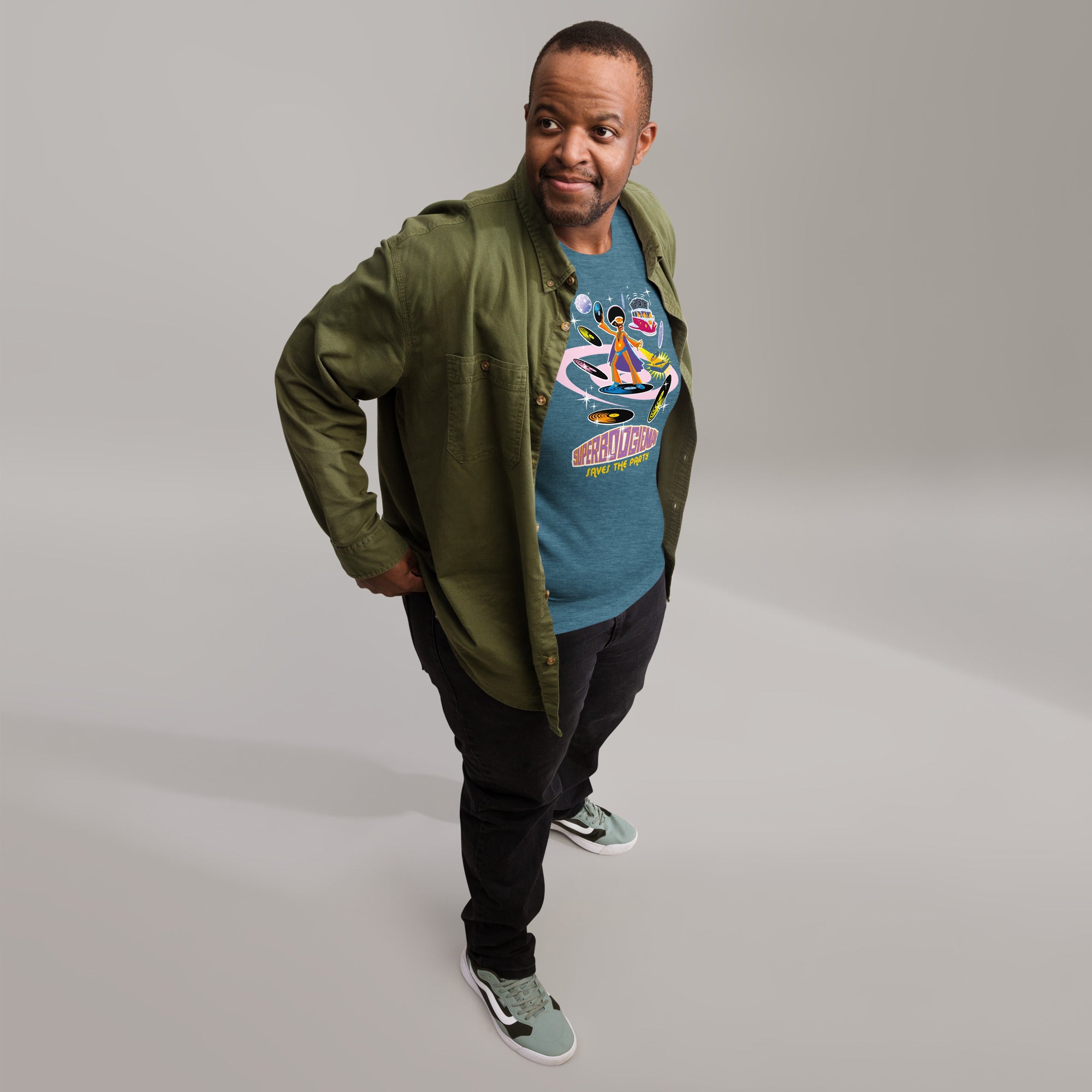 Unisex t-shirt Superboogieman saves the Party on dark heather colors