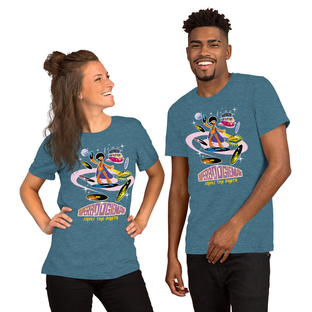 Unisex t-shirt Superboogieman saves the Party on dark heather colors