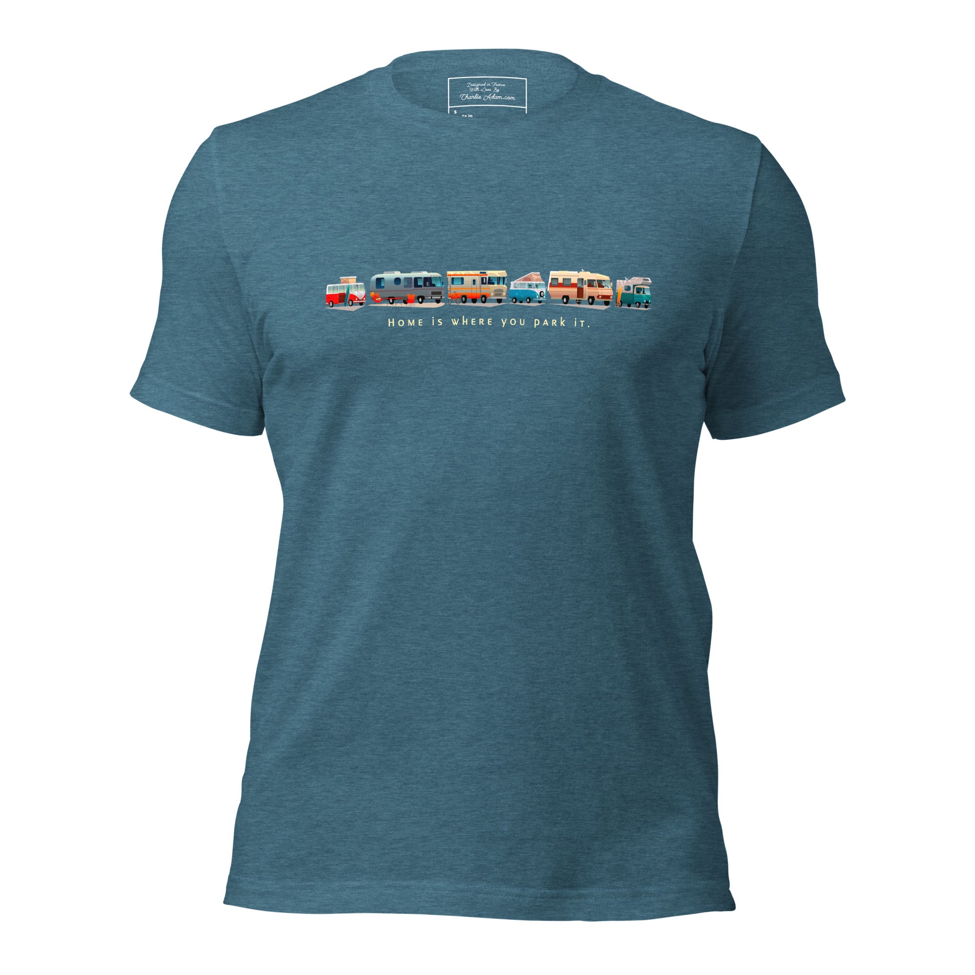 T-shirt en coton unisexe Vintage Campers: Home is where you park it sur couleurs chinées foncées
