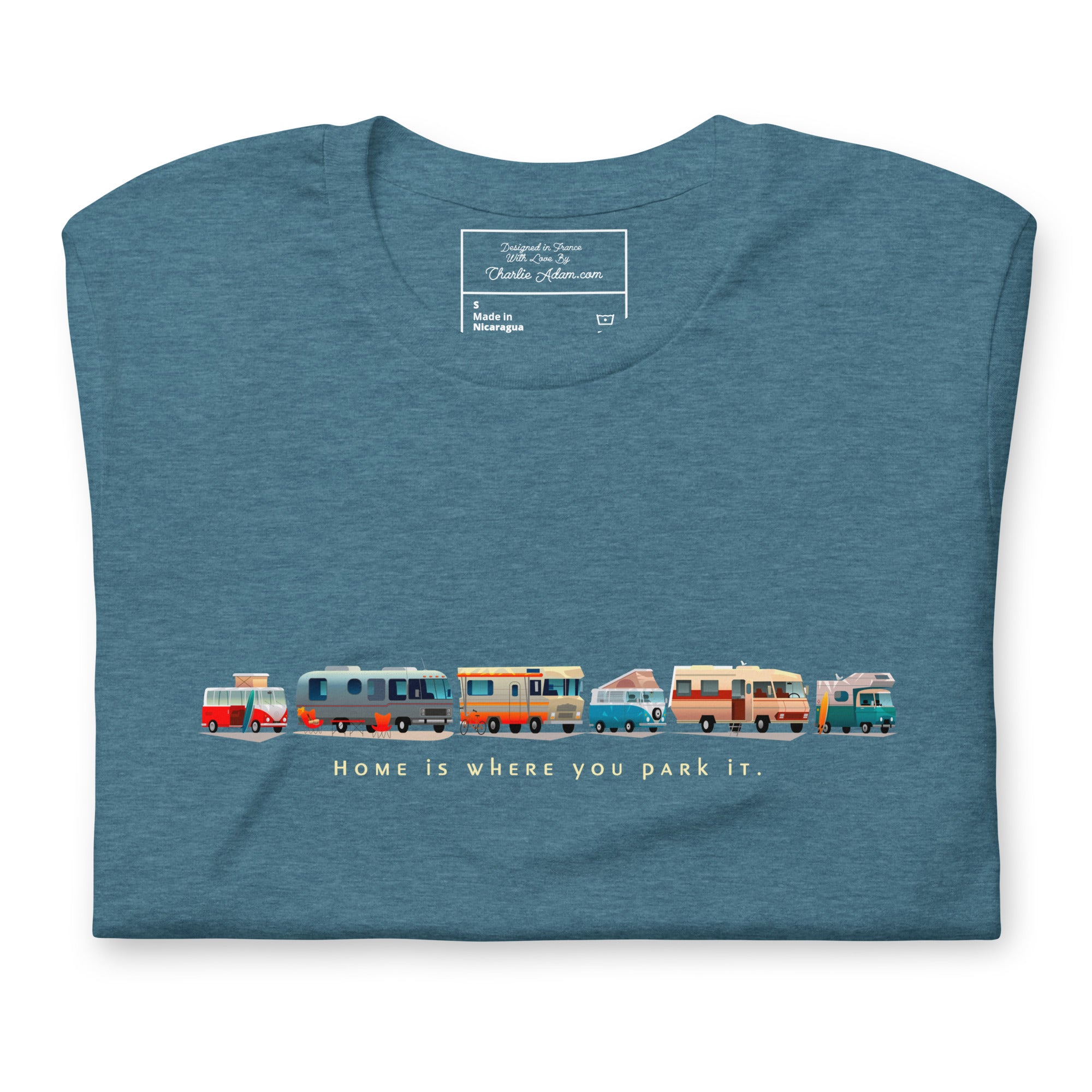 T-shirt en coton unisexe Vintage Campers: Home is where you park it sur couleurs chinées foncées