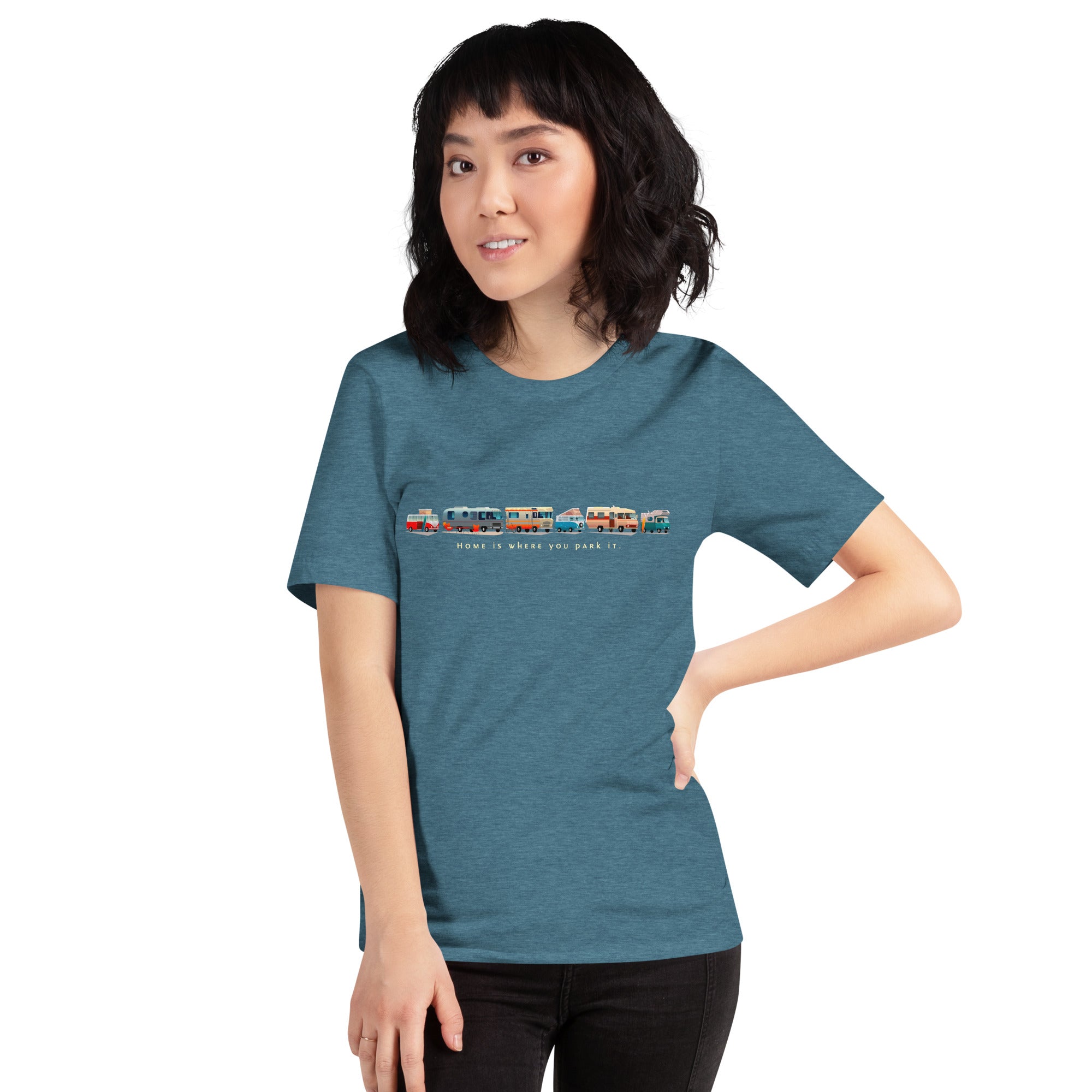 T-shirt en coton unisexe Vintage Campers: Home is where you park it sur couleurs chinées foncées