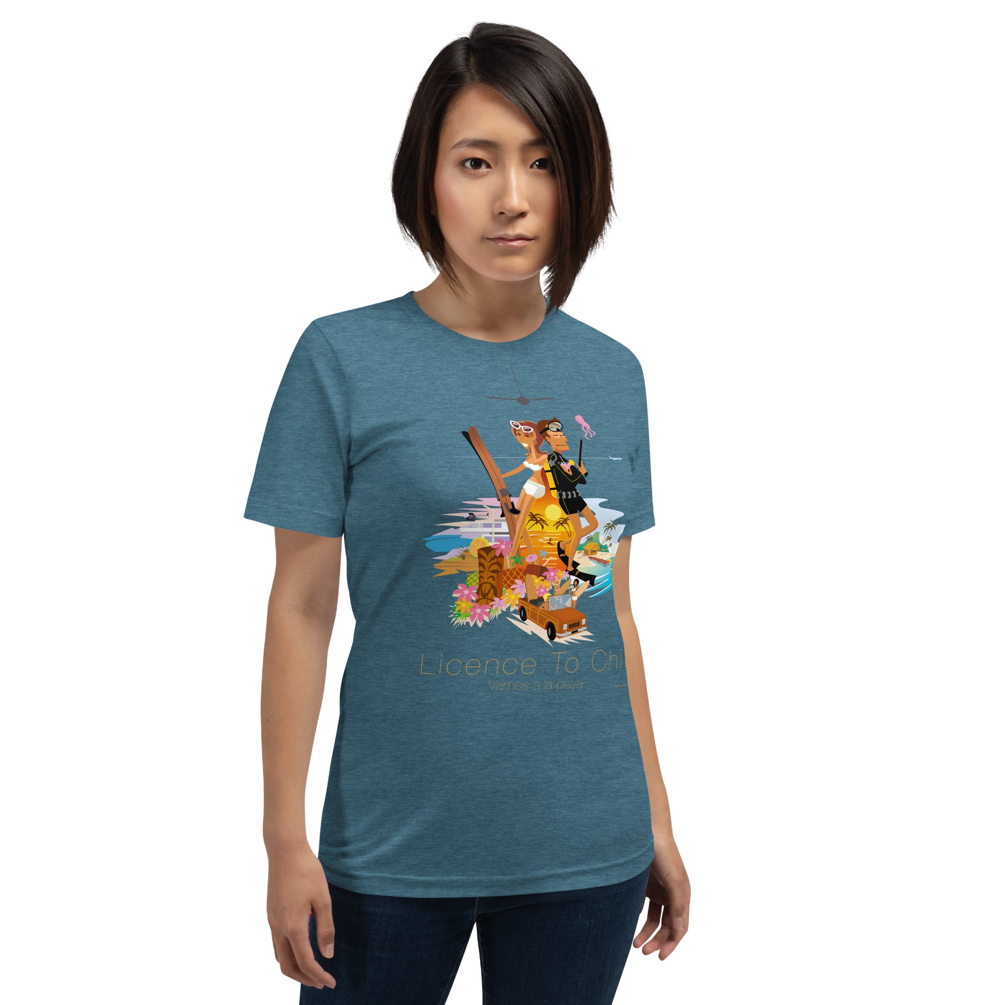 T-shirt en coton unisexe License to Chill Vamos a la playa sur couleurs chinées foncées