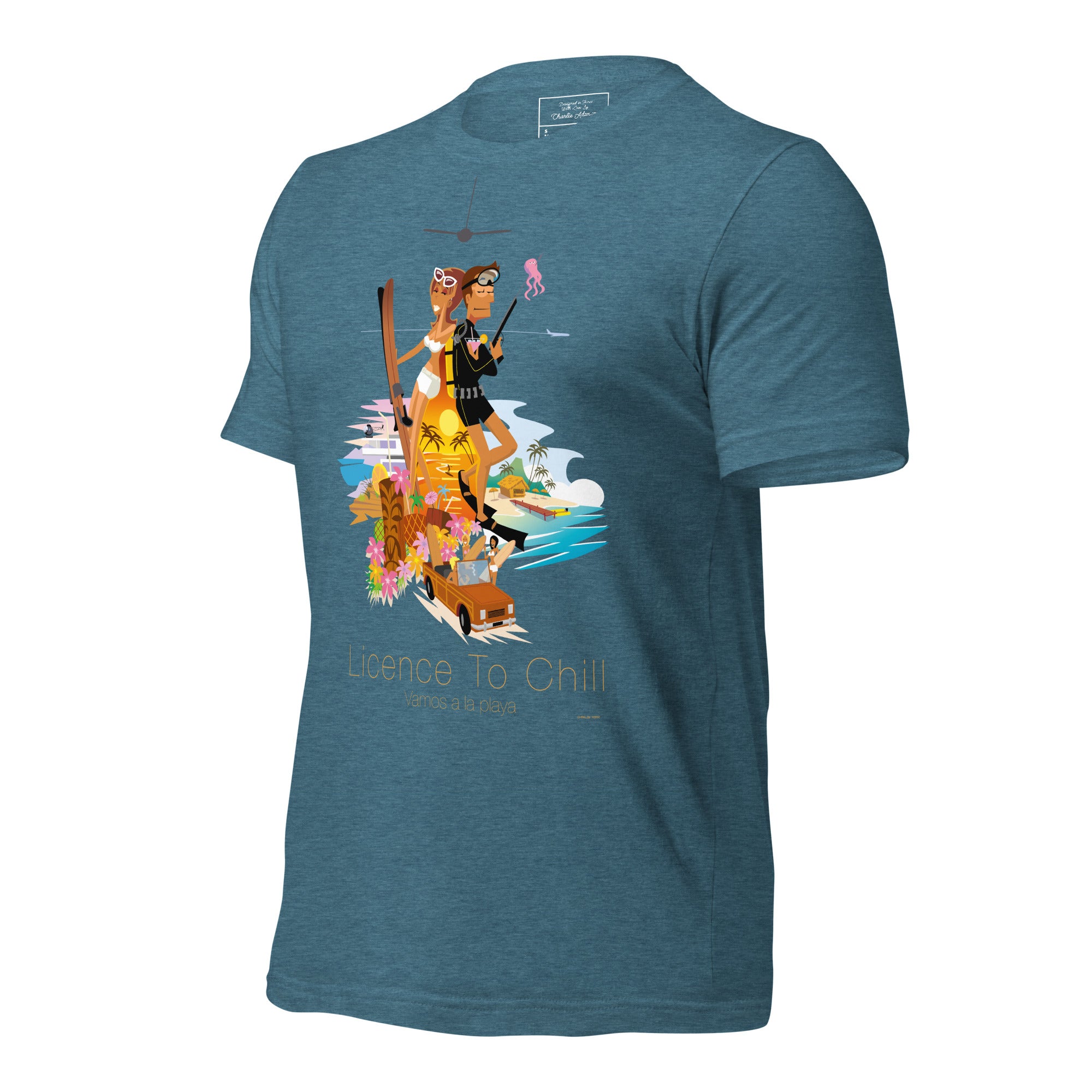 T-shirt en coton unisexe License to Chill Vamos a la playa sur couleurs chinées foncées