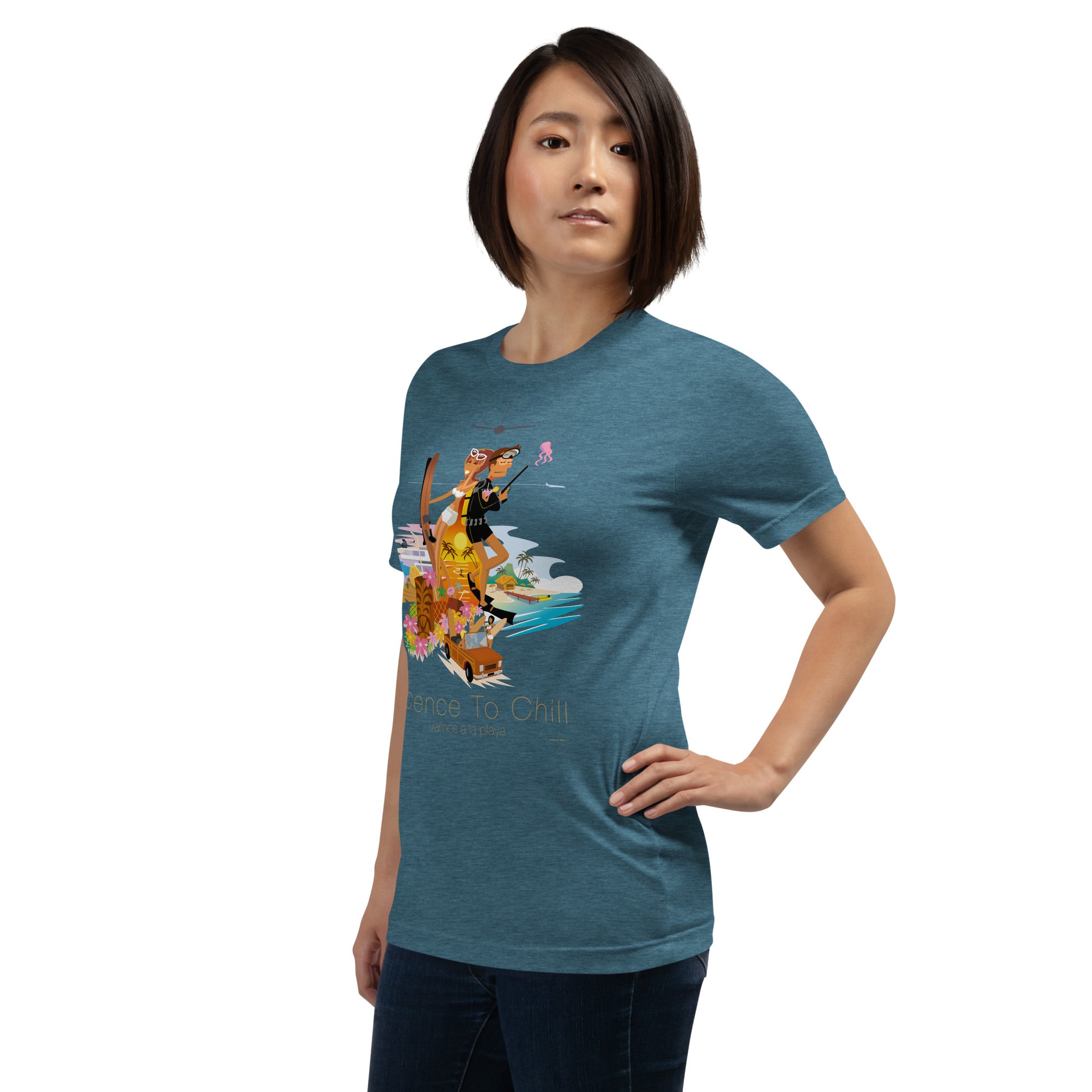 T-shirt en coton unisexe License to Chill Vamos a la playa sur couleurs chinées foncées