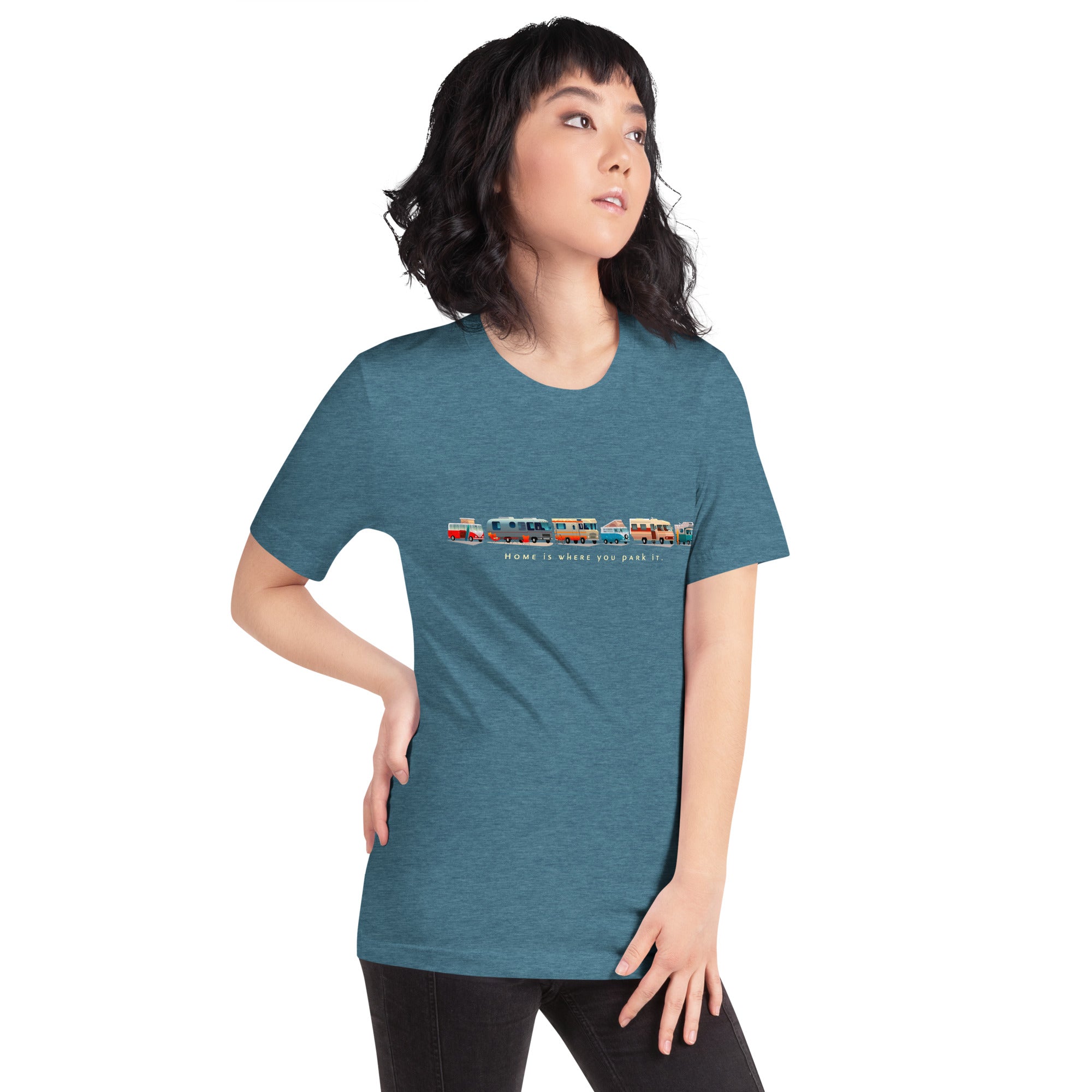 T-shirt en coton unisexe Vintage Campers: Home is where you park it sur couleurs chinées foncées