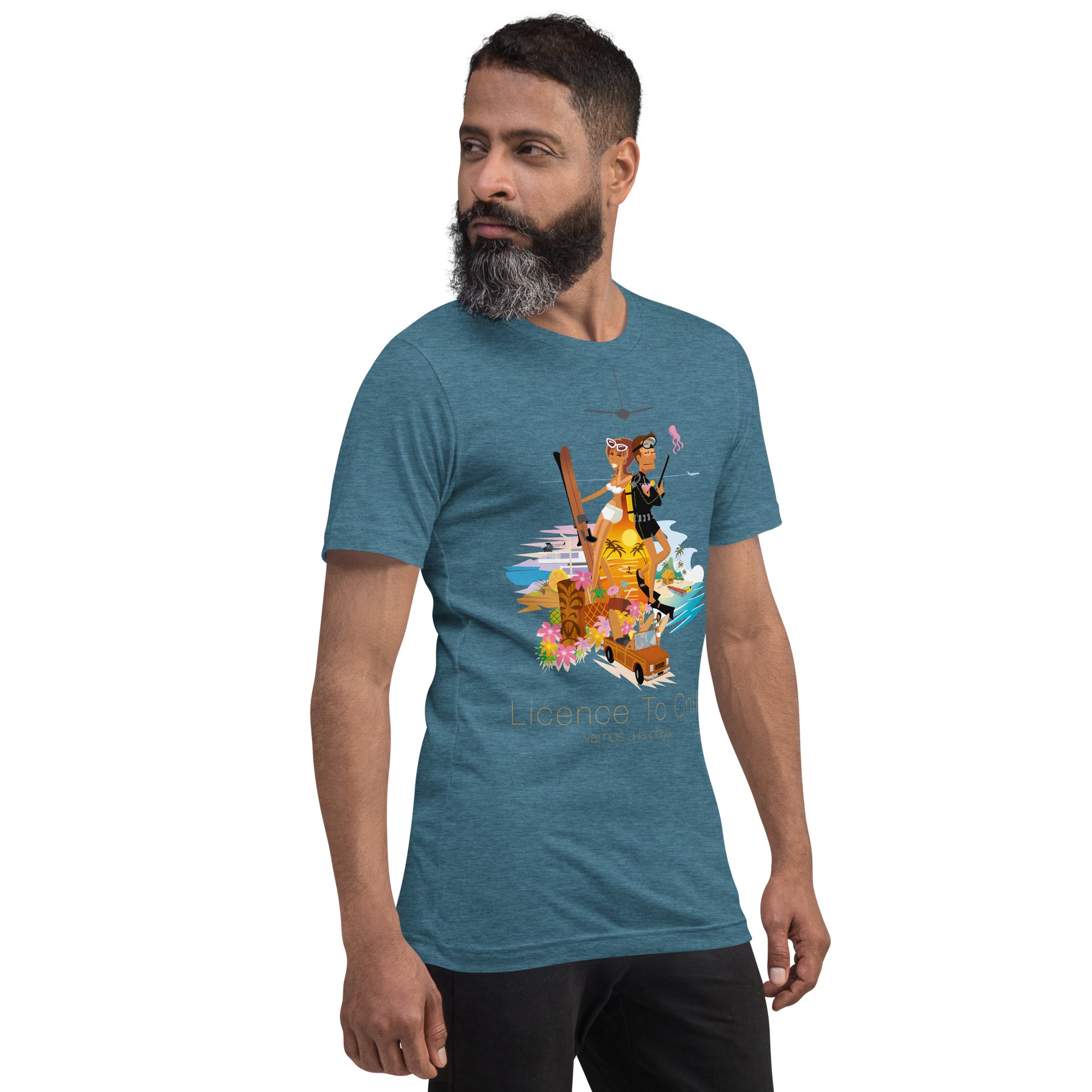 T-shirt en coton unisexe License to Chill Vamos a la playa sur couleurs chinées foncées