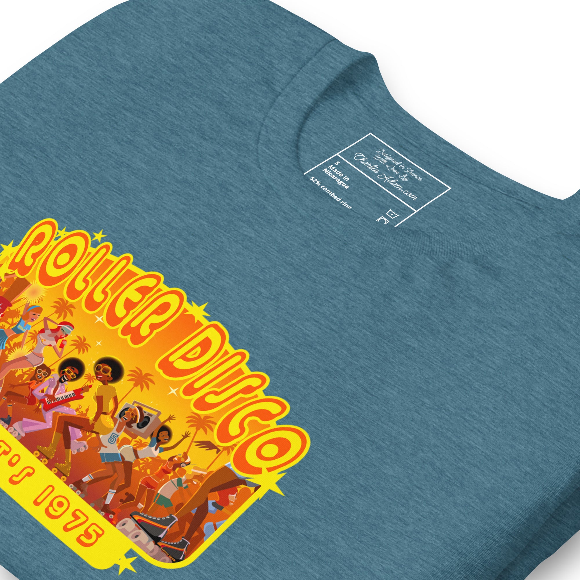 T-shirt en coton unisexe Roller Disco 1975 sur couleurs chinées foncées